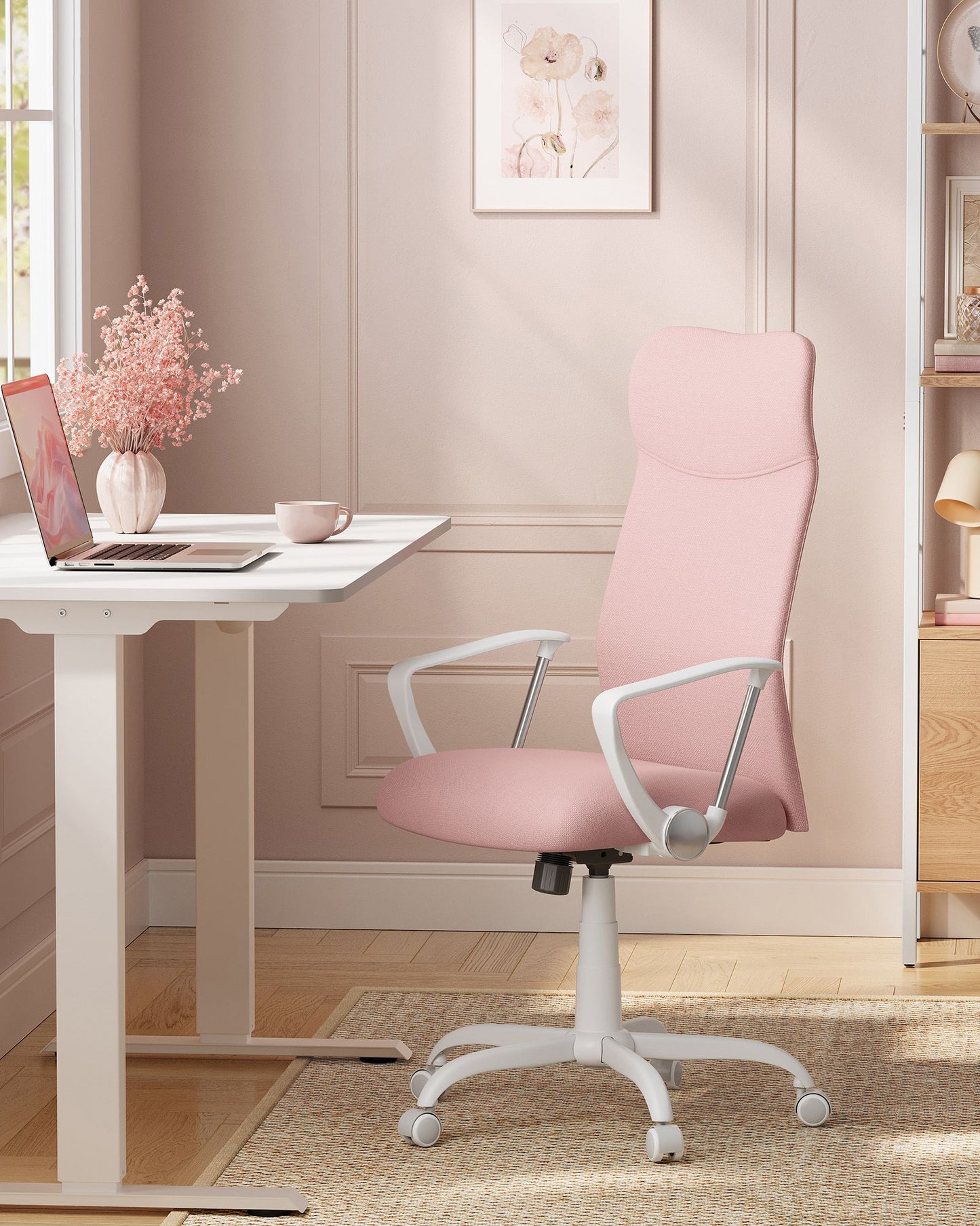 Silla de Oficina Ergonómica Ajustable en Altura Rosa Jalea-SONGMICS