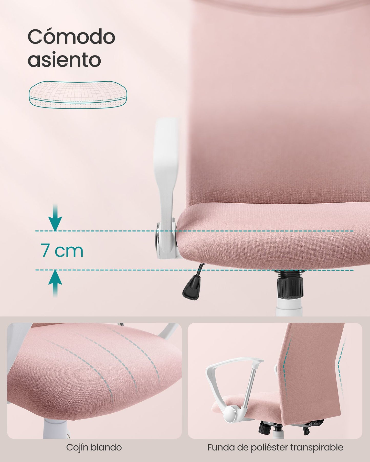 Silla de Oficina Ergonómica Ajustable en Altura Rosa Jalea-SONGMICS