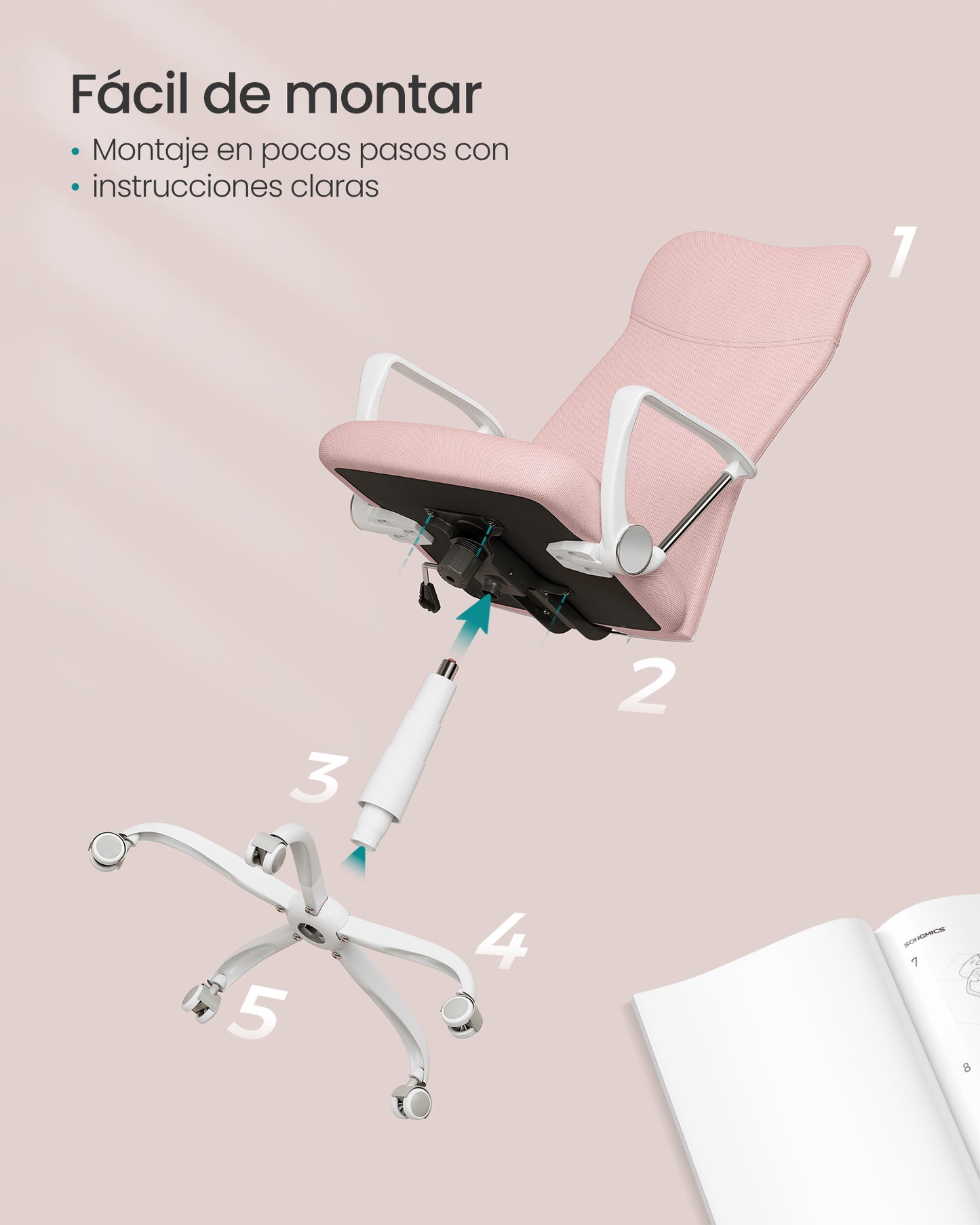 Silla de Oficina Ergonómica Ajustable en Altura Rosa Jalea-SONGMICS