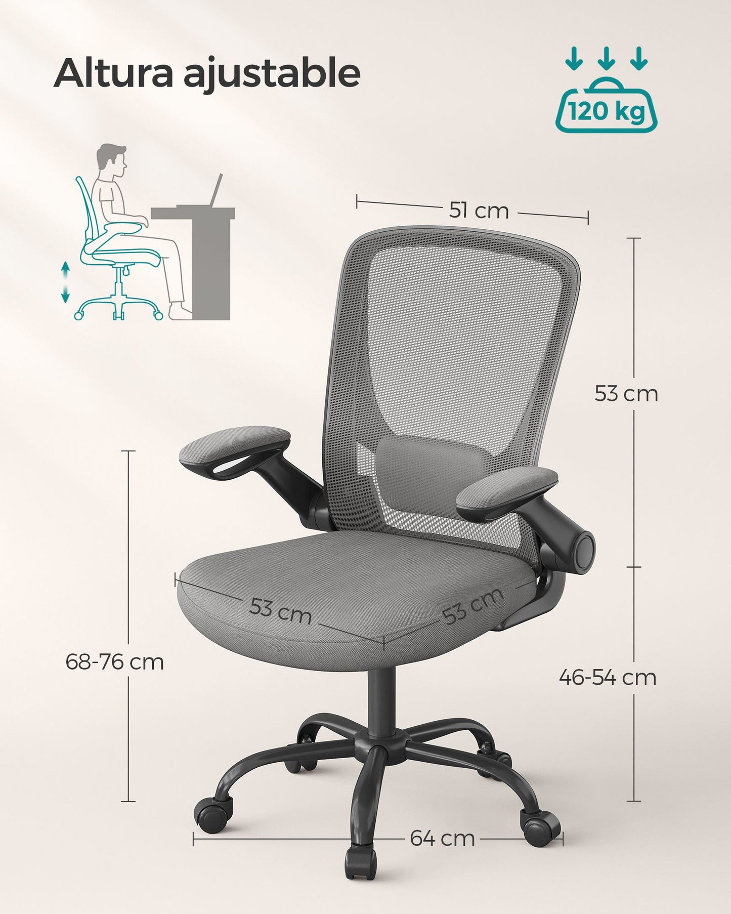 Silla de Oficina Silla de Escritorio Silla Giratoria de Malla Silla Ergonómica-SONGMICS