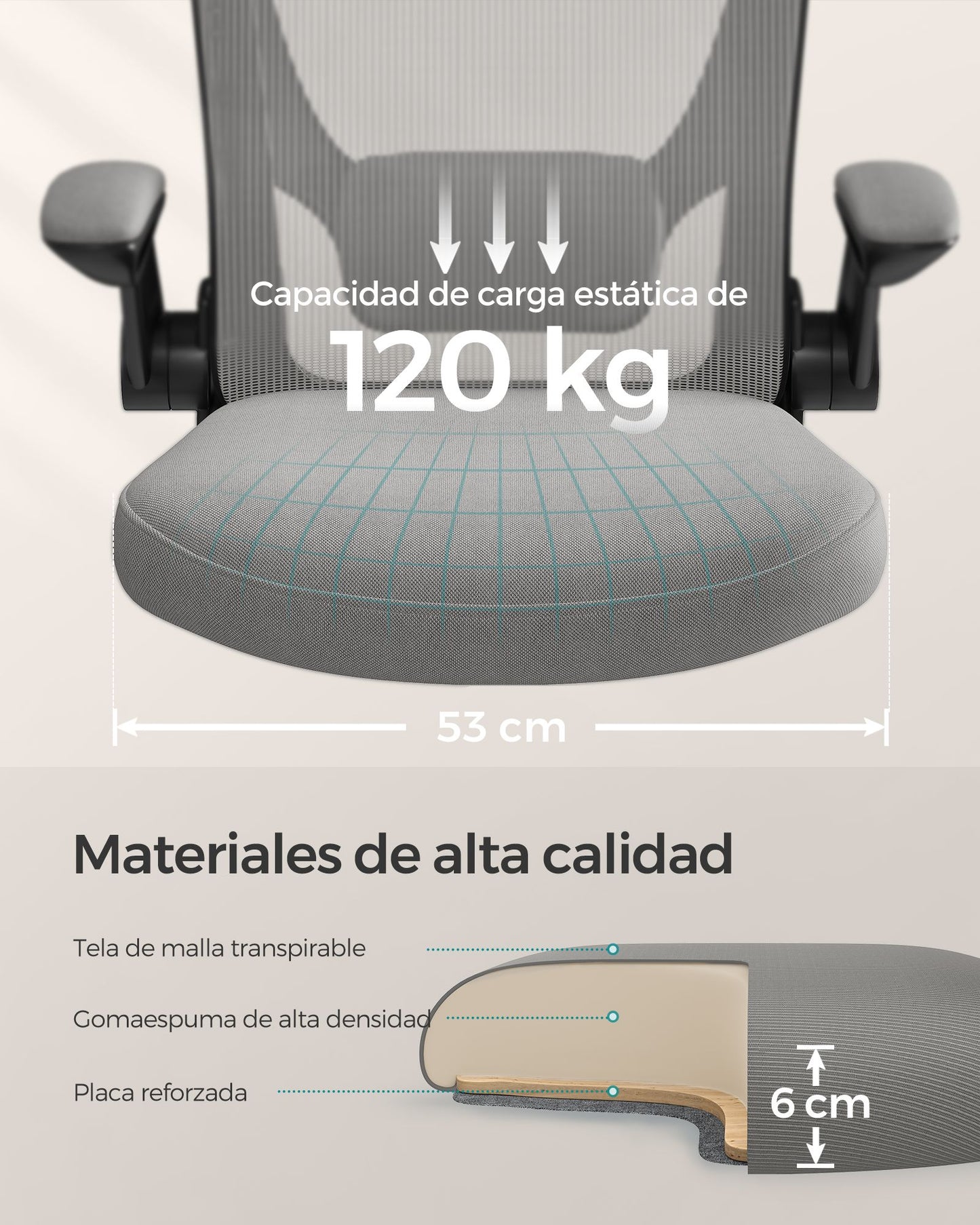 Silla de Oficina Silla de Escritorio Silla Giratoria de Malla Silla Ergonómica-SONGMICS