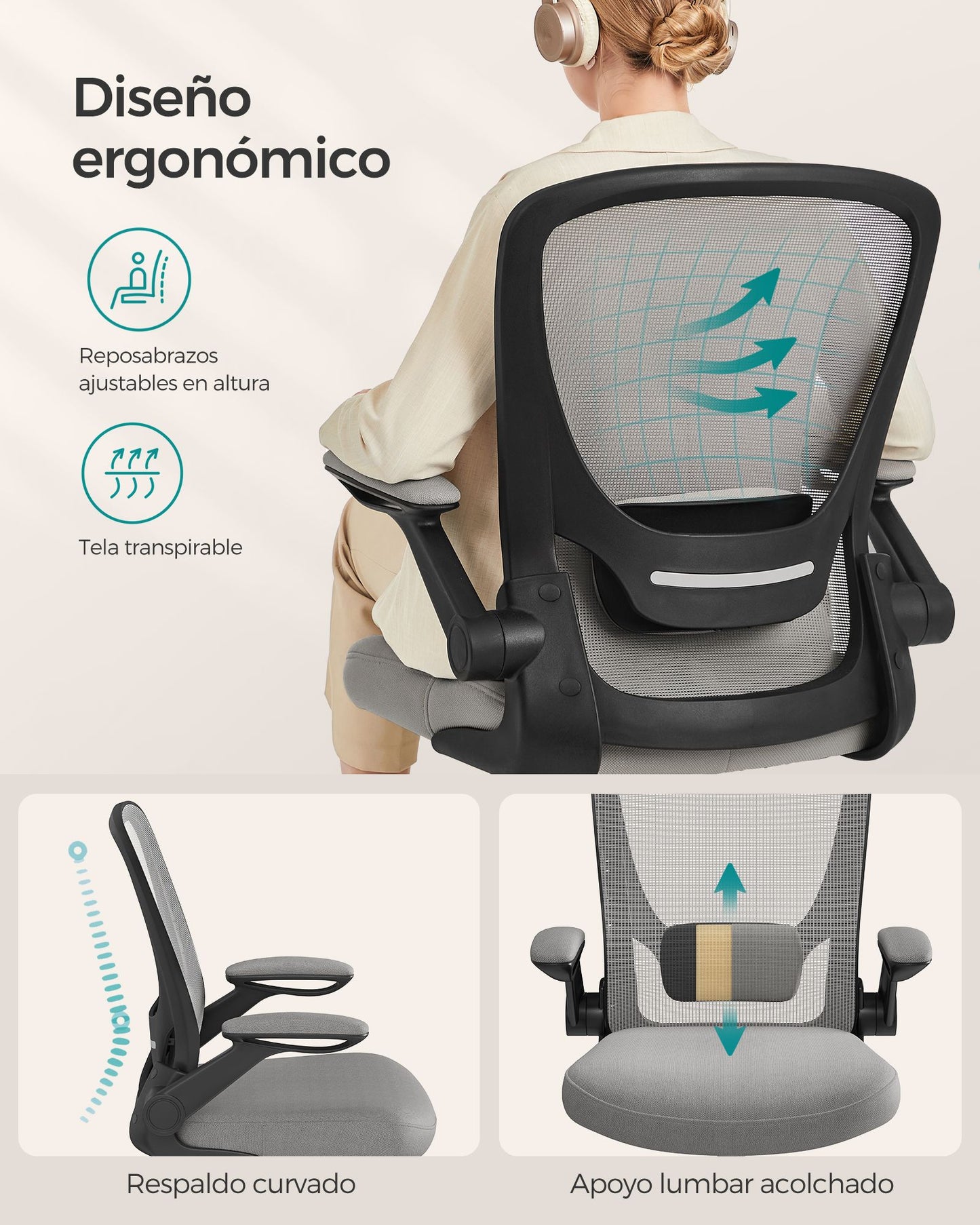 Silla de Oficina Silla de Escritorio Silla Giratoria de Malla Silla Ergonómica-SONGMICS