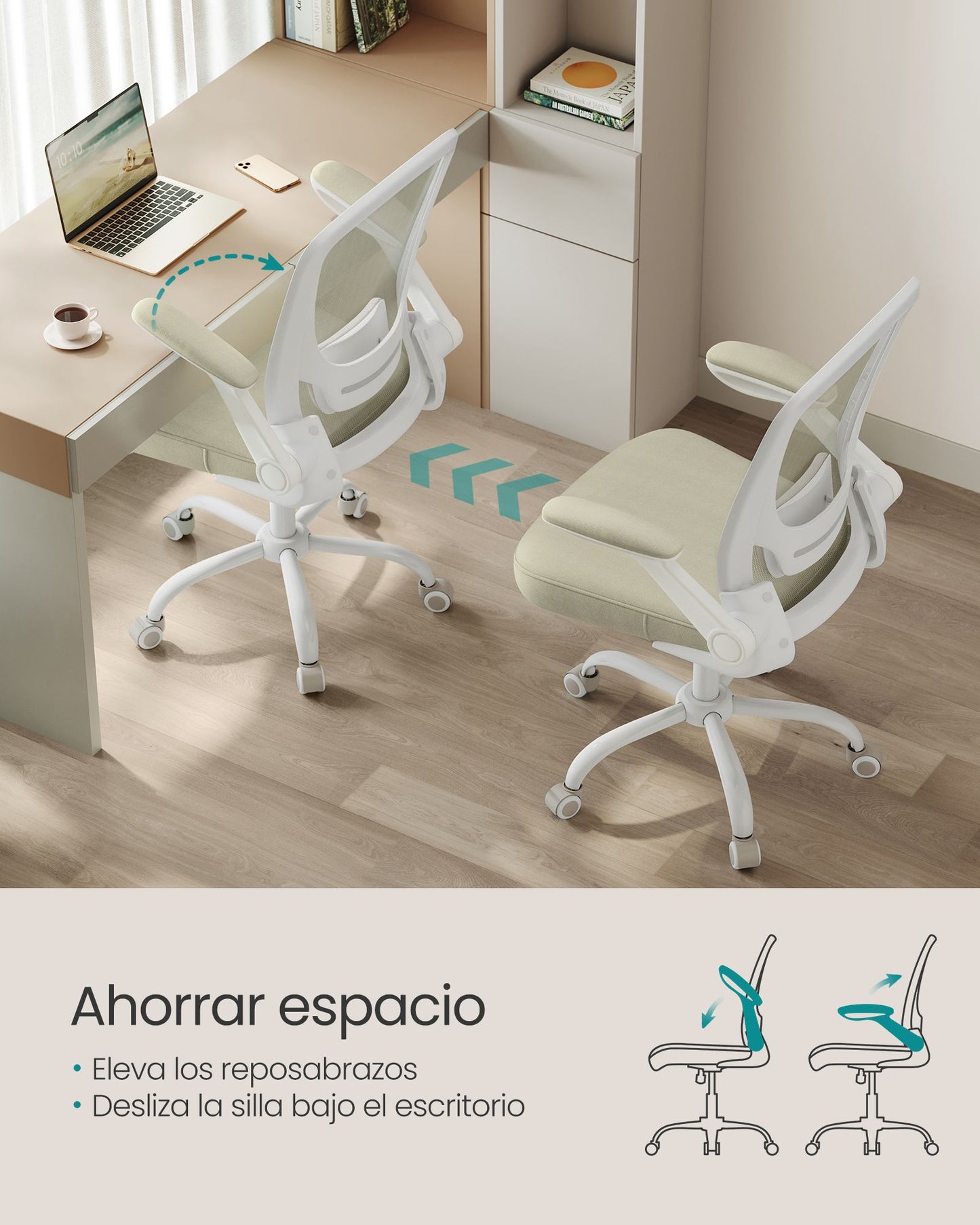 Silla de Oficina Malla Oscilante Beige Avena-SONGMICS