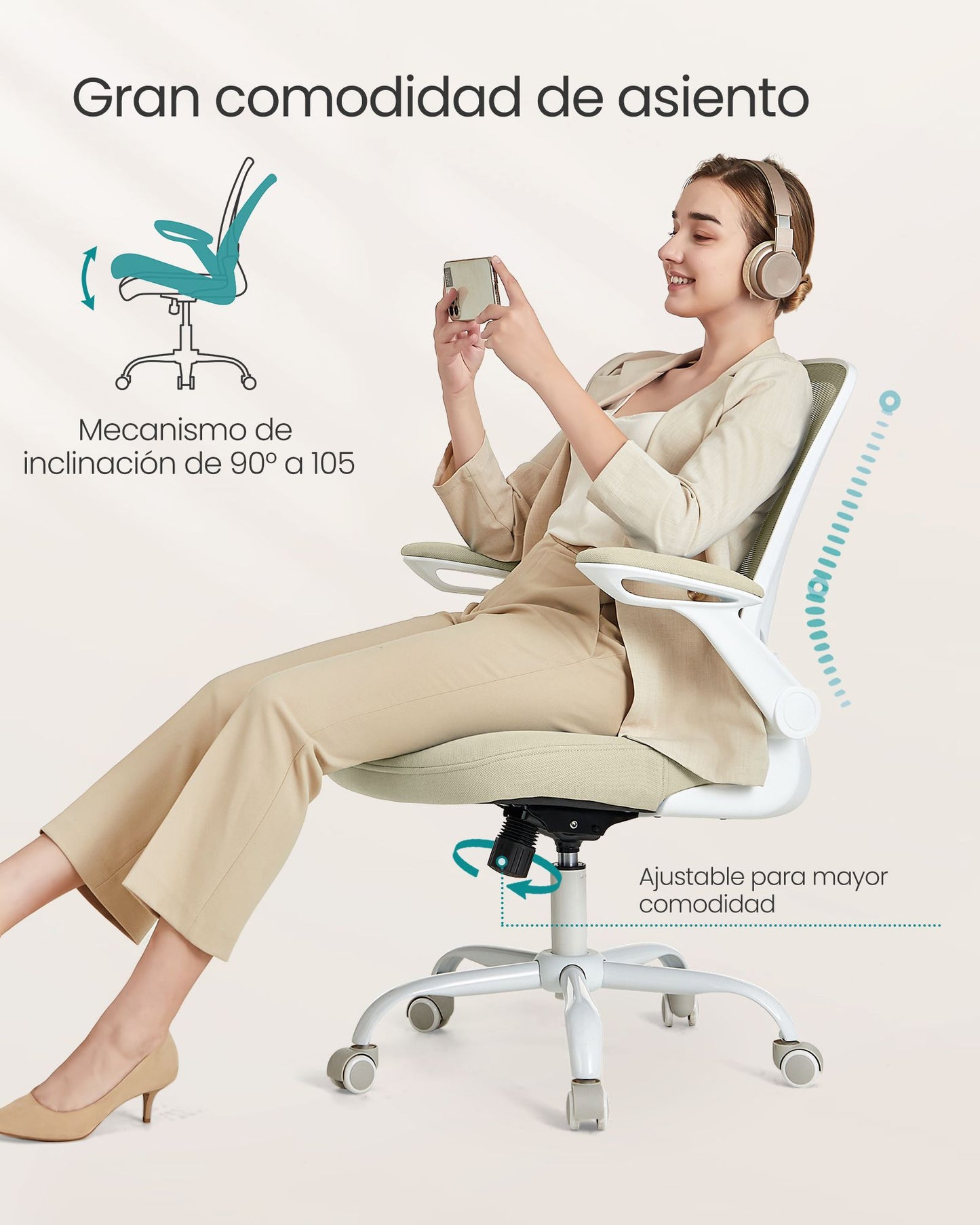 Silla de Oficina Malla Oscilante Beige Avena-SONGMICS