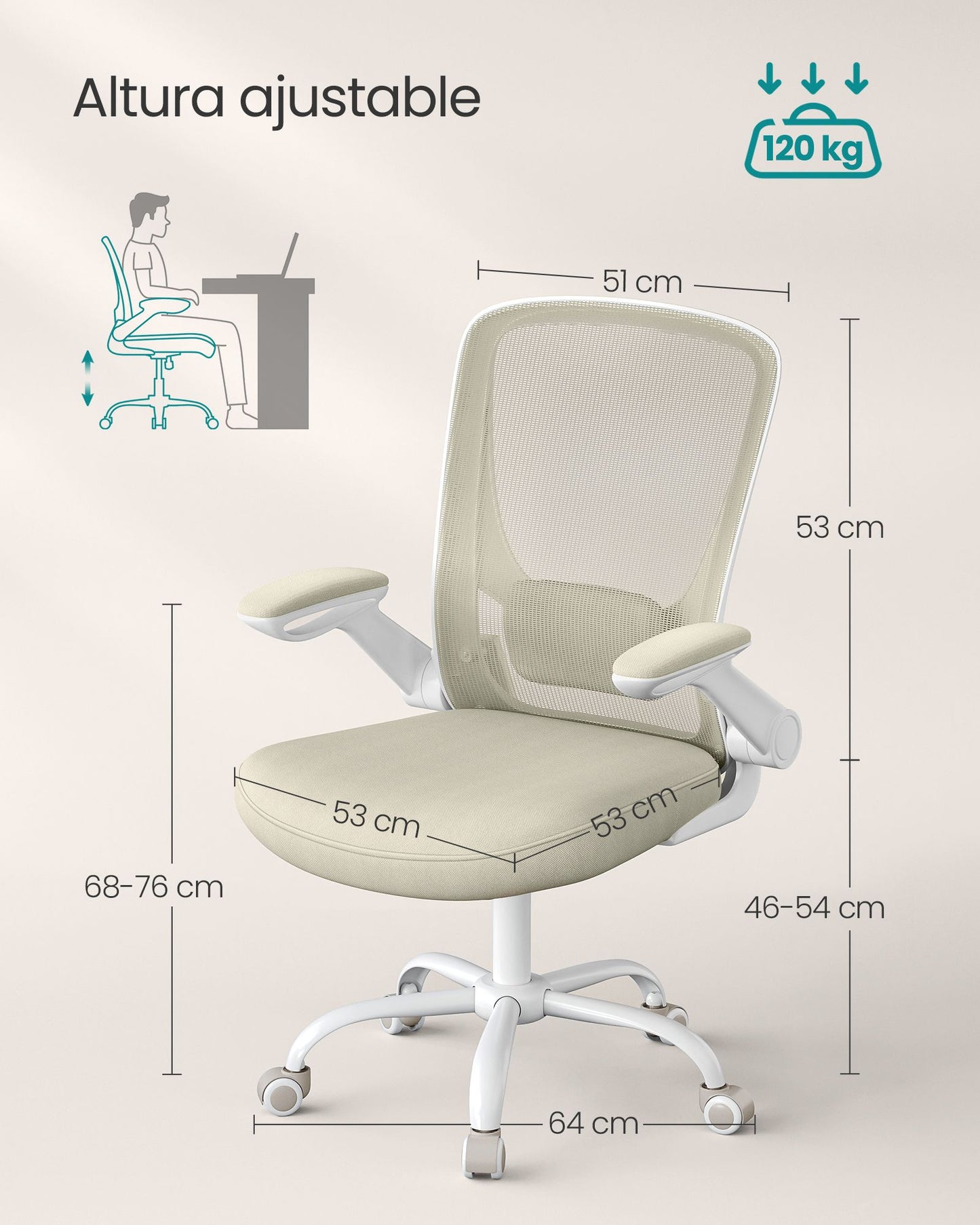 Silla de Oficina Malla Oscilante Beige Avena-SONGMICS