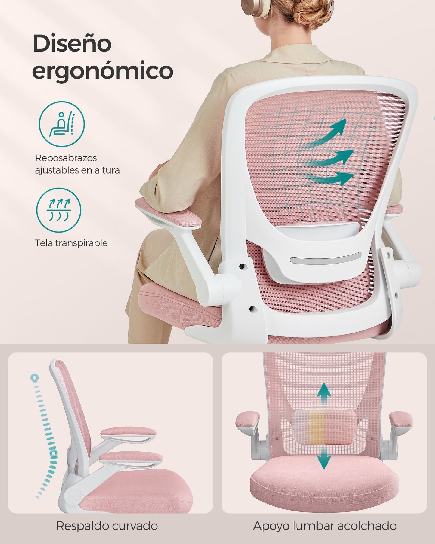 Silla de Oficina Silla de Escritorio Silla Giratoria de Malla Silla Ergonómica-SONGMICS