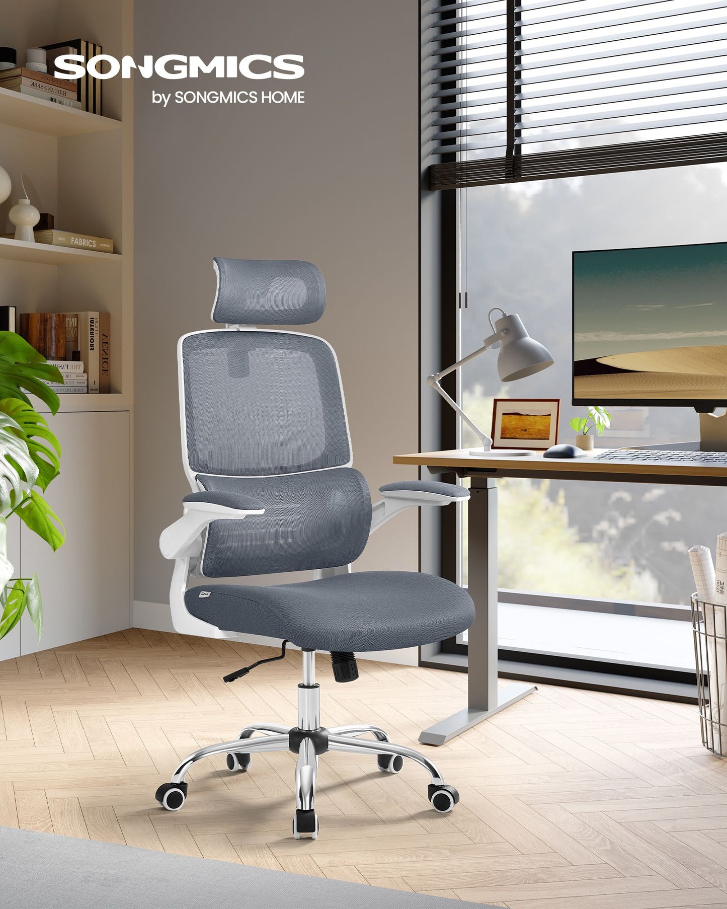 Silla Ergonómica de Oficina Reposabrazos Abatibles Gris Paloma-SONGMICS