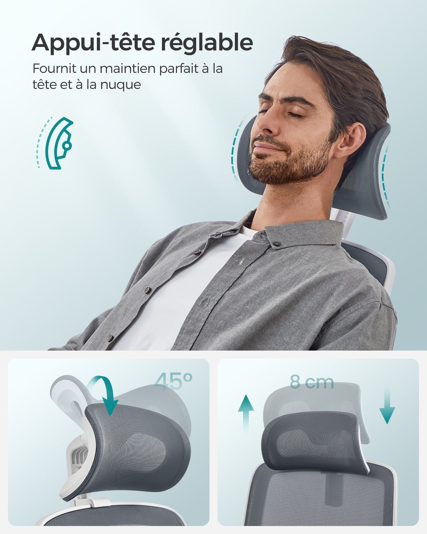 Silla Ergonómica de Oficina Reposabrazos Abatibles Gris Paloma-SONGMICS