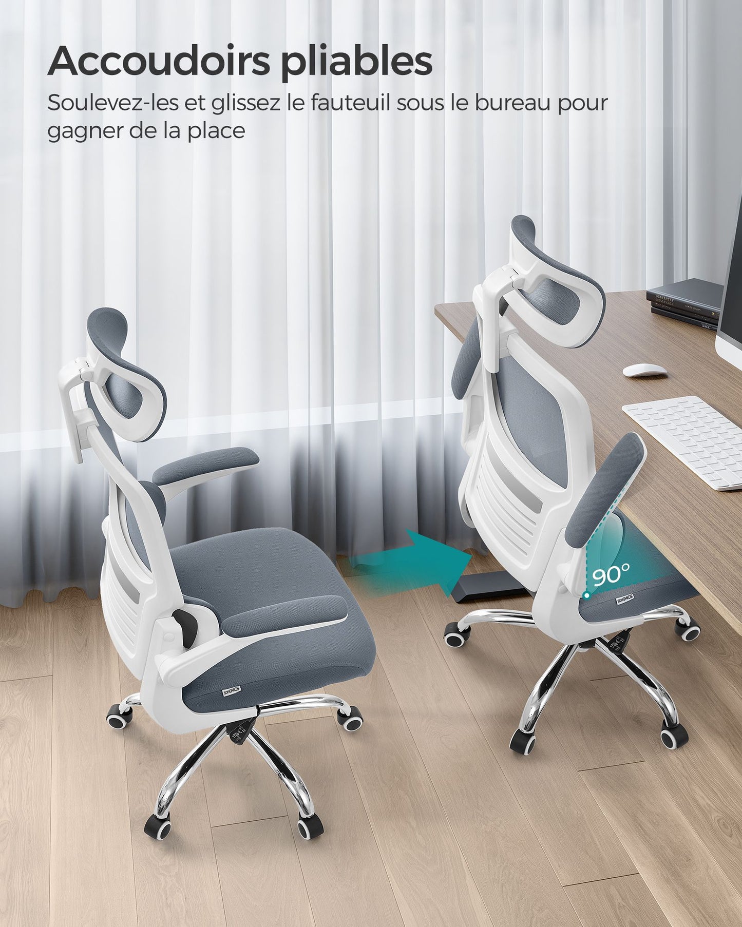 Silla Ergonómica de Oficina Reposabrazos Abatibles Gris Paloma-SONGMICS