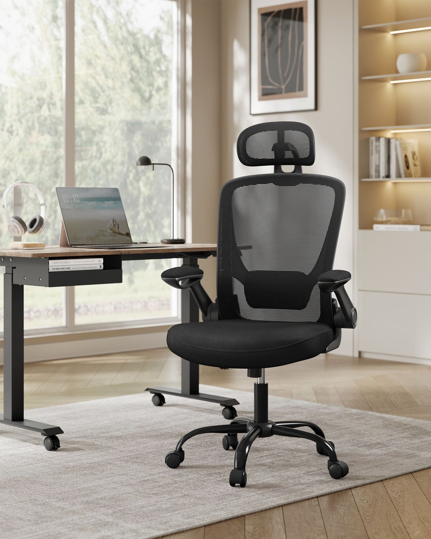 Silla de Oficinade Malla Ergonómica Negro Tinta-SONGMICS