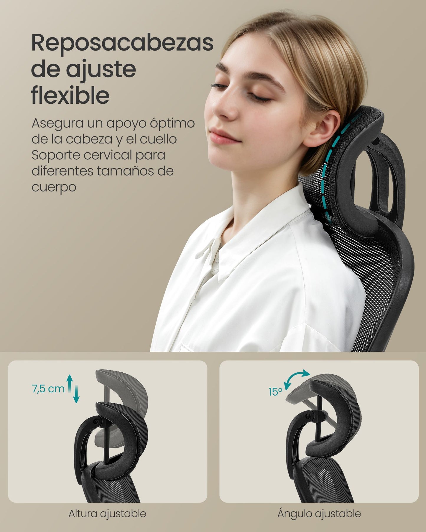 Silla de Oficinade Malla Ergonómica Negro Tinta-SONGMICS