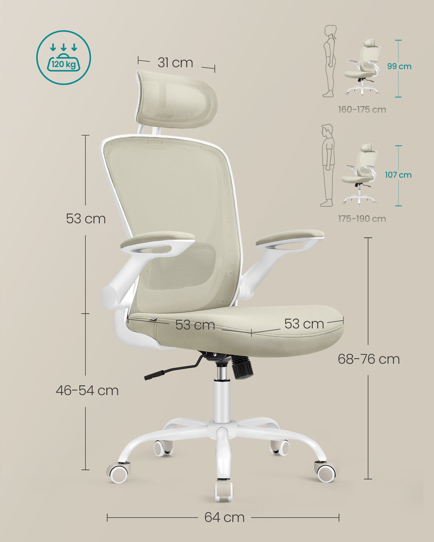 Silla de Oficinade Malla Ergonómica Capuchino Beige-SONGMICS