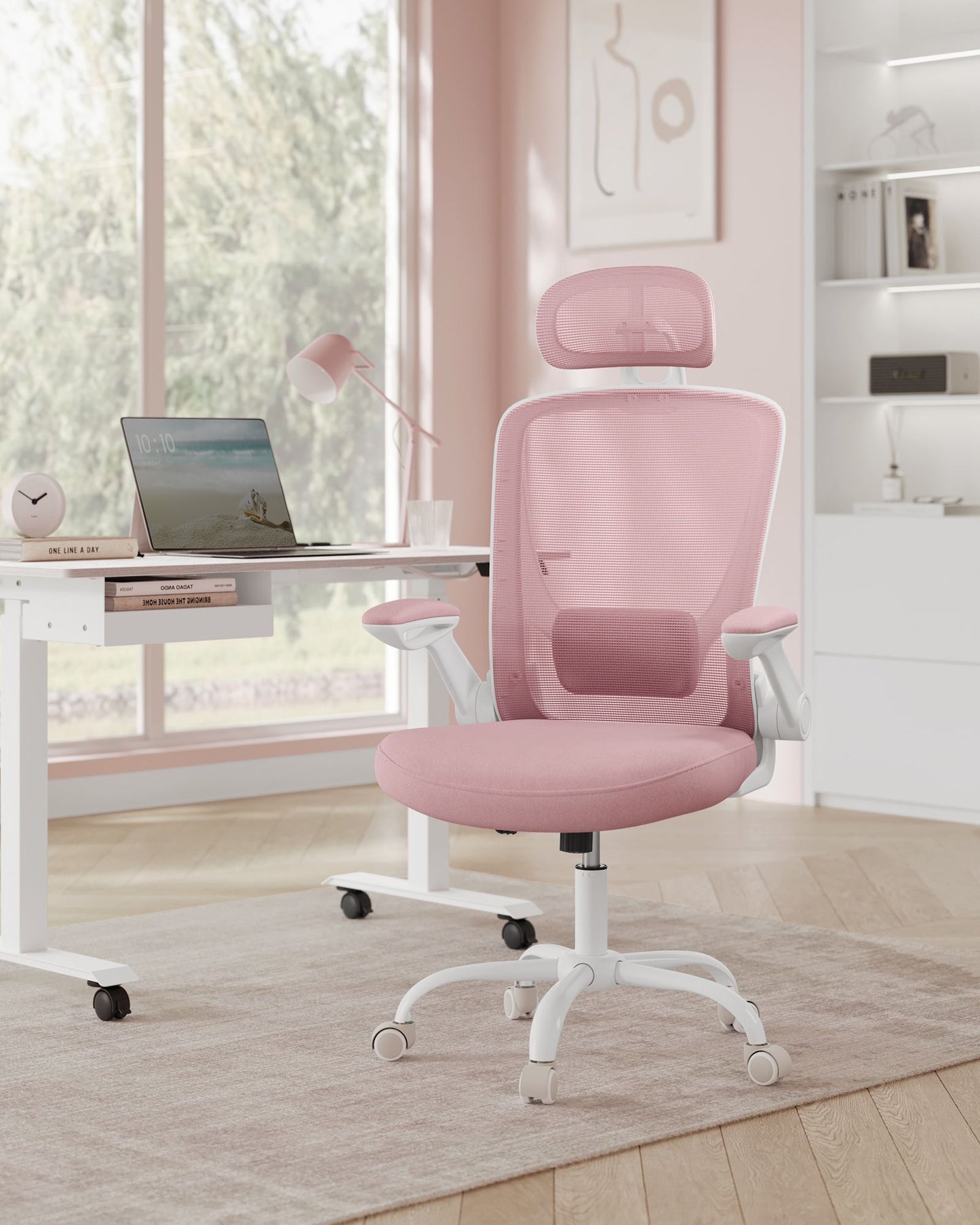 Silla de Oficina Asiento de 53 cm Reposacabezas Rosa Jalea-SONGMICS