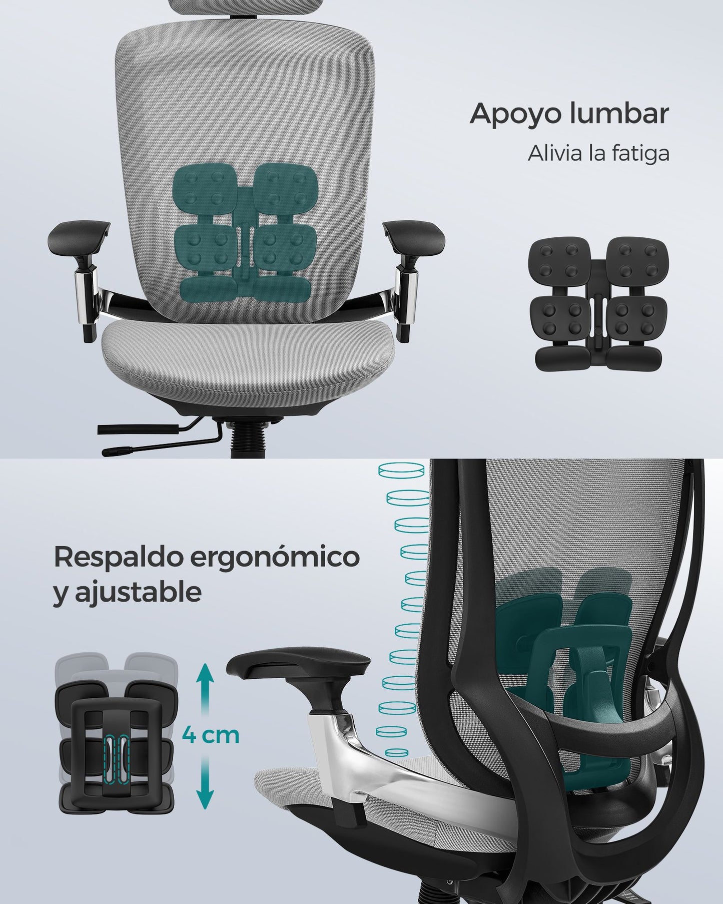 Silla de Oficina Respaldo Basculante Gris Paloma-SONGMICS