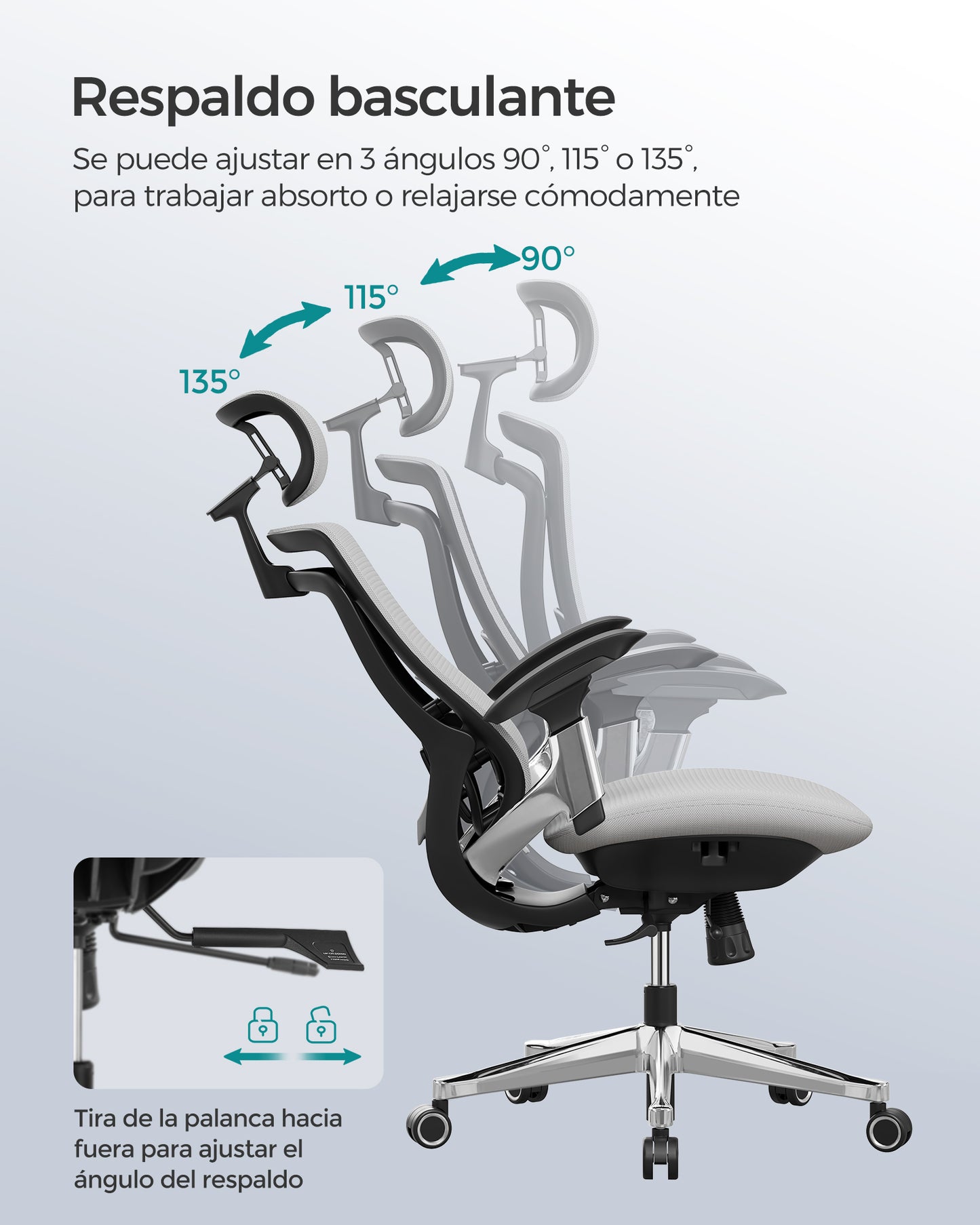 Silla de Oficina Respaldo Basculante Gris Paloma-SONGMICS