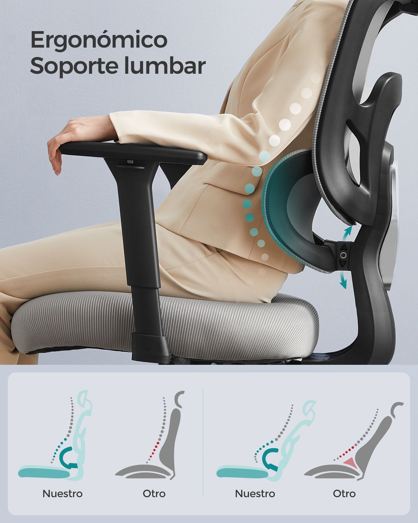 Silla de Oficina Ergonómica Gris Paloma-SONGMICS