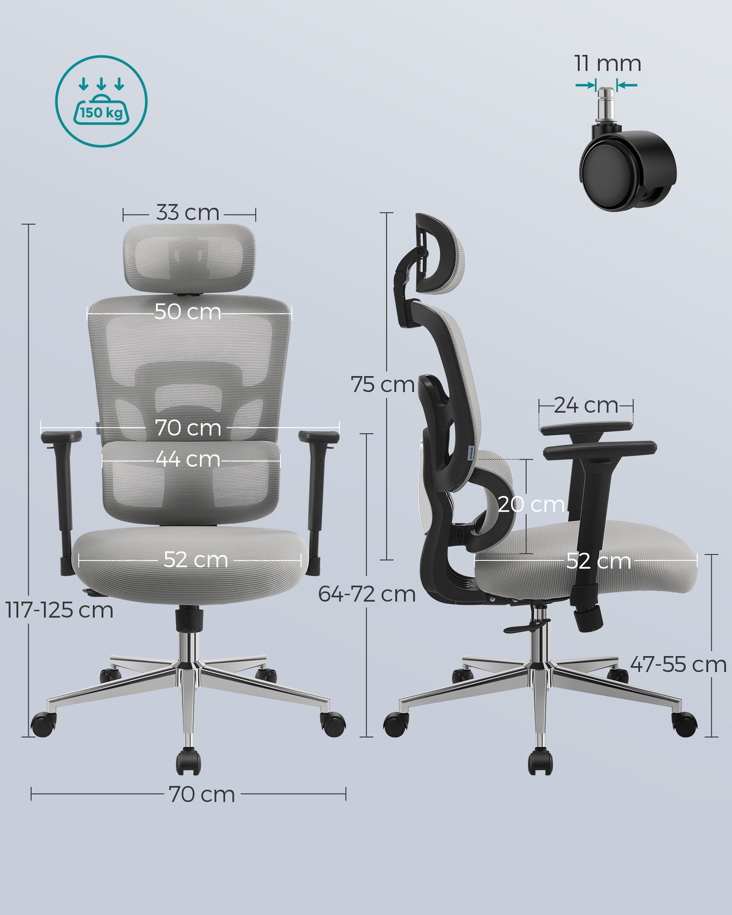 Silla de Oficina Ergonómica Gris Paloma-SONGMICS