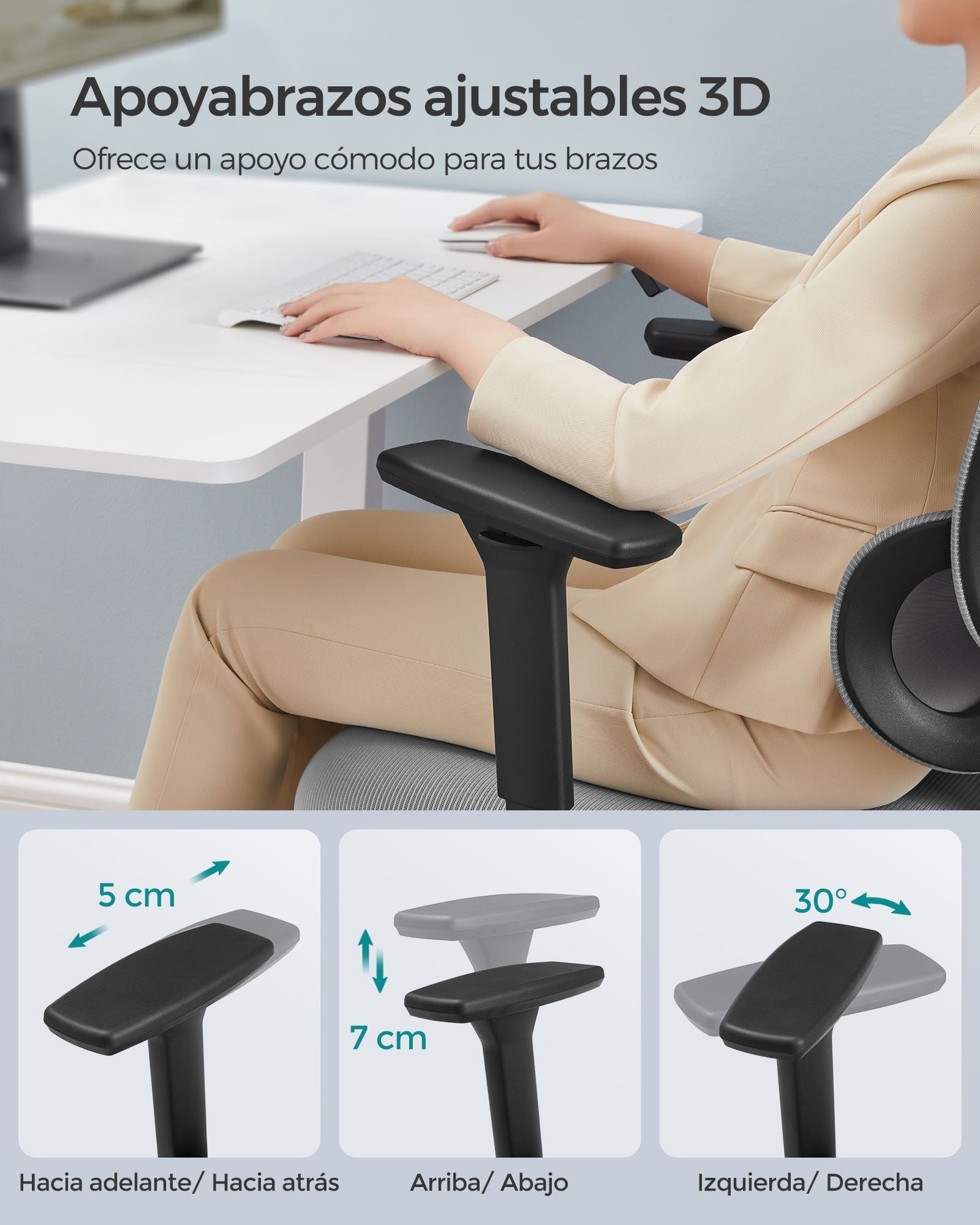 Silla de Oficina Ergonómica Gris Paloma-SONGMICS