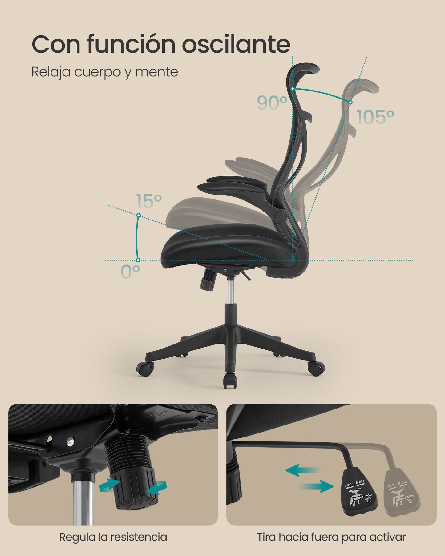 Silla de Oficina Respaldo Ergonómico Negro Tinta-SONGMICS