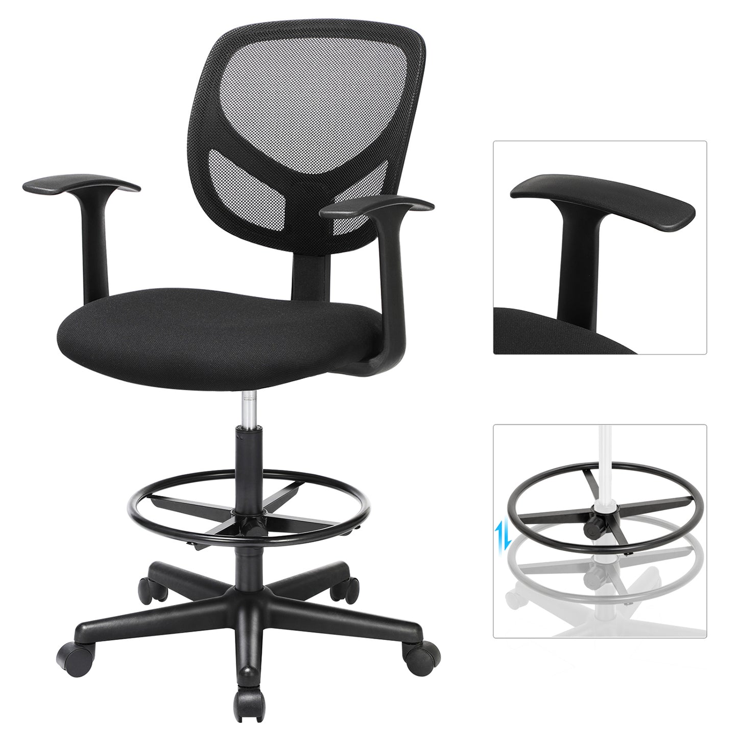 Sillón de Oficina Silla de Lona Taburete con reposapiés Silla para Oficina-SONGMICS