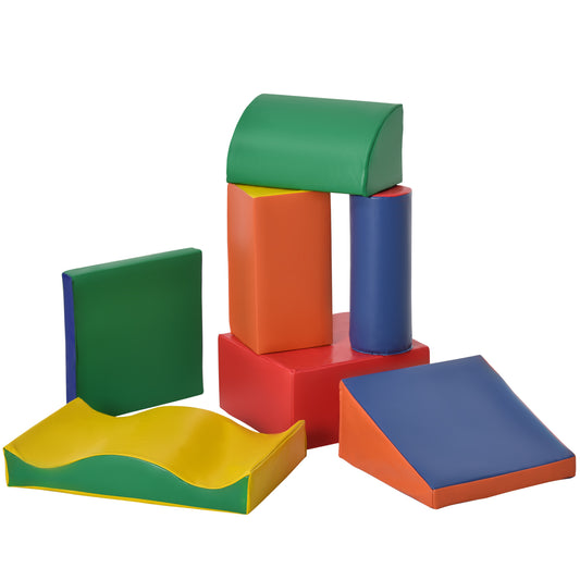 HOMCOM Juego de 7 Bloques de Espuma para Niños de 1-3 Años Bloques Psicomotricidad Figuras de Construcción para Escalar y Gatear 60x40x11 cm Multicolor