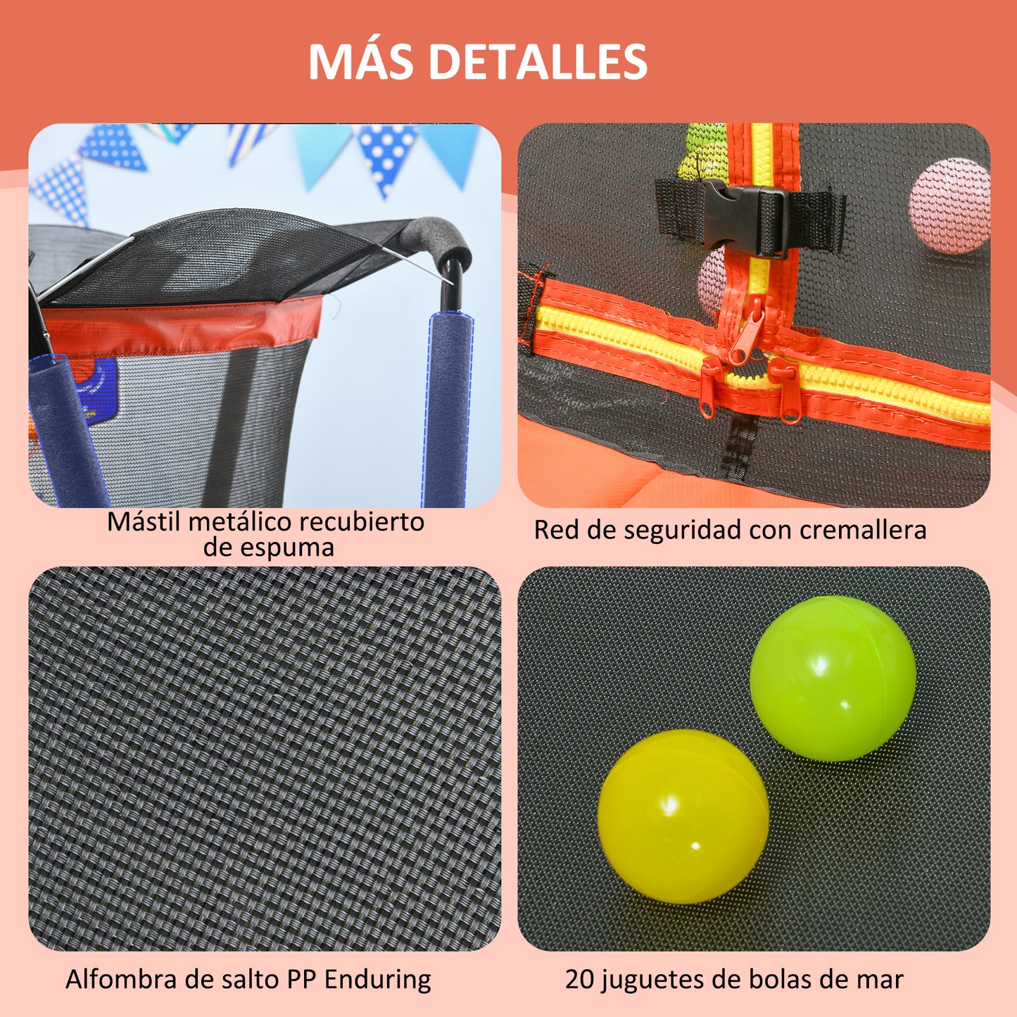 ZONEKIZ Cama Elástica Infantil Ø140 cm Trampolín para Niños de 3-10 Años con Red de Seguridad Baloncesto Aro de Baloncesto y 20 Bolas de Plástico para Interior Rojo