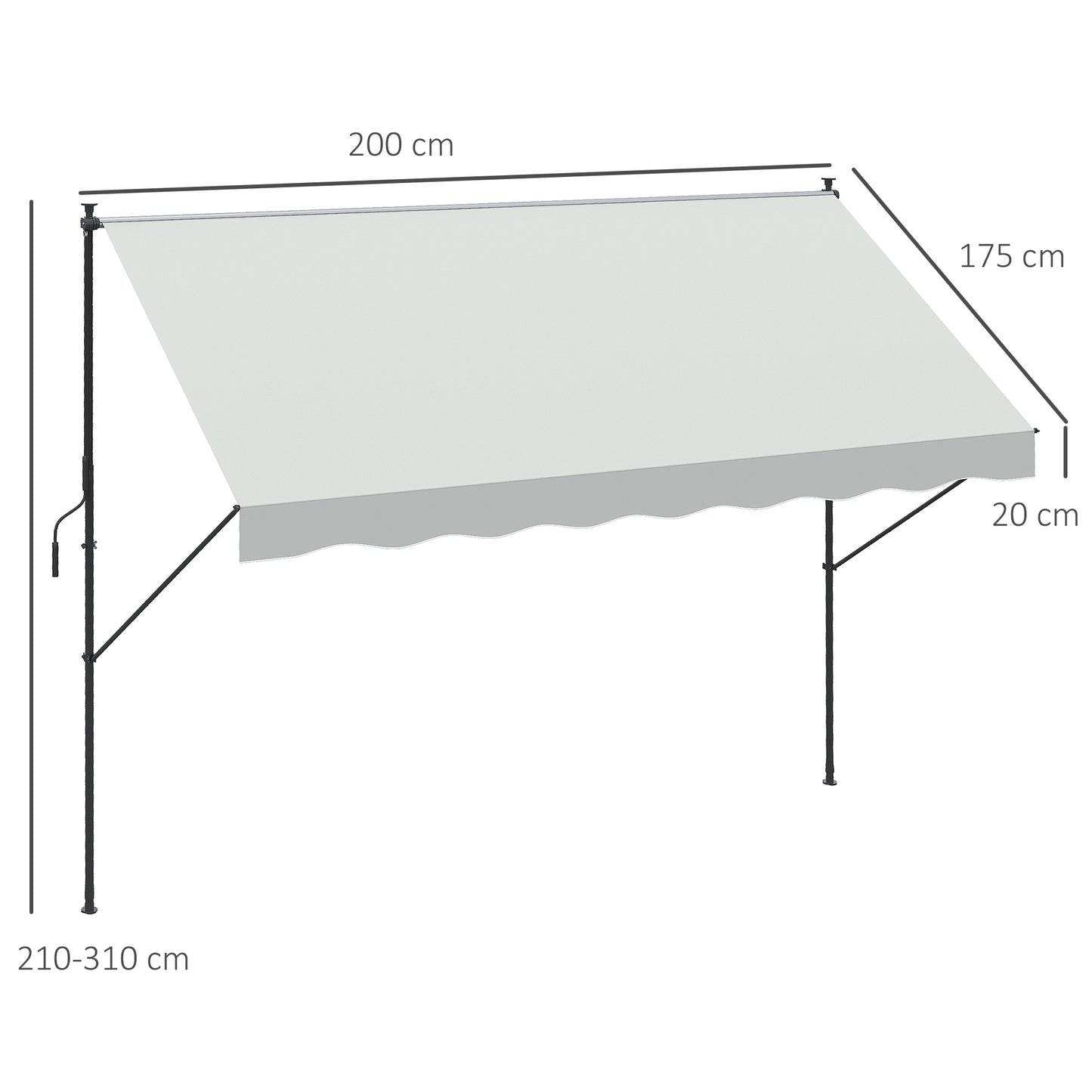 Outsunny Toldo Manual Retráctil 300x175x210-310 cm Toldo para Balcón con Altura Ajustable Manivela y Protección Solar para Terraza Jardín Crema