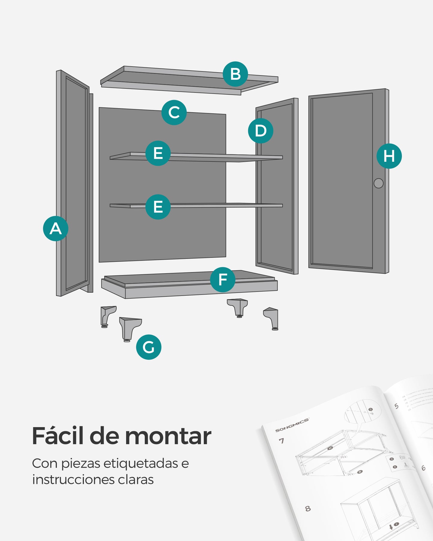 Archivador de Oficina Armario Multifuncional con Cerradura de Acero Gris-SONGMICS