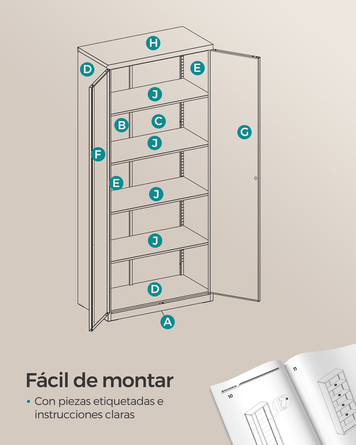 Armario de Almacenamiento de Acero Gris-SONGMICS