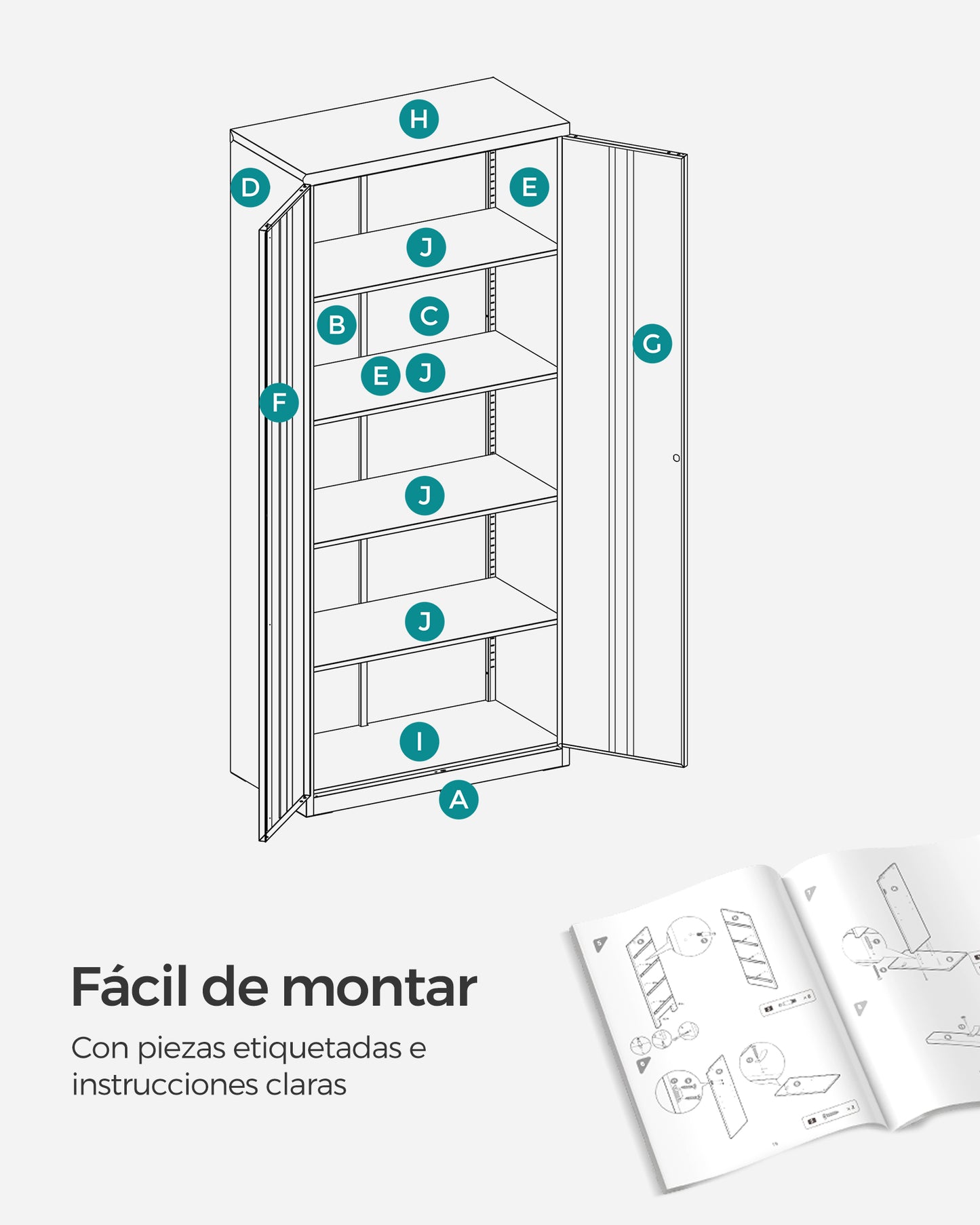 Armario de Almacenamiento de Acero Armario Multiuso Blanco Grisáceo-SONGMICS