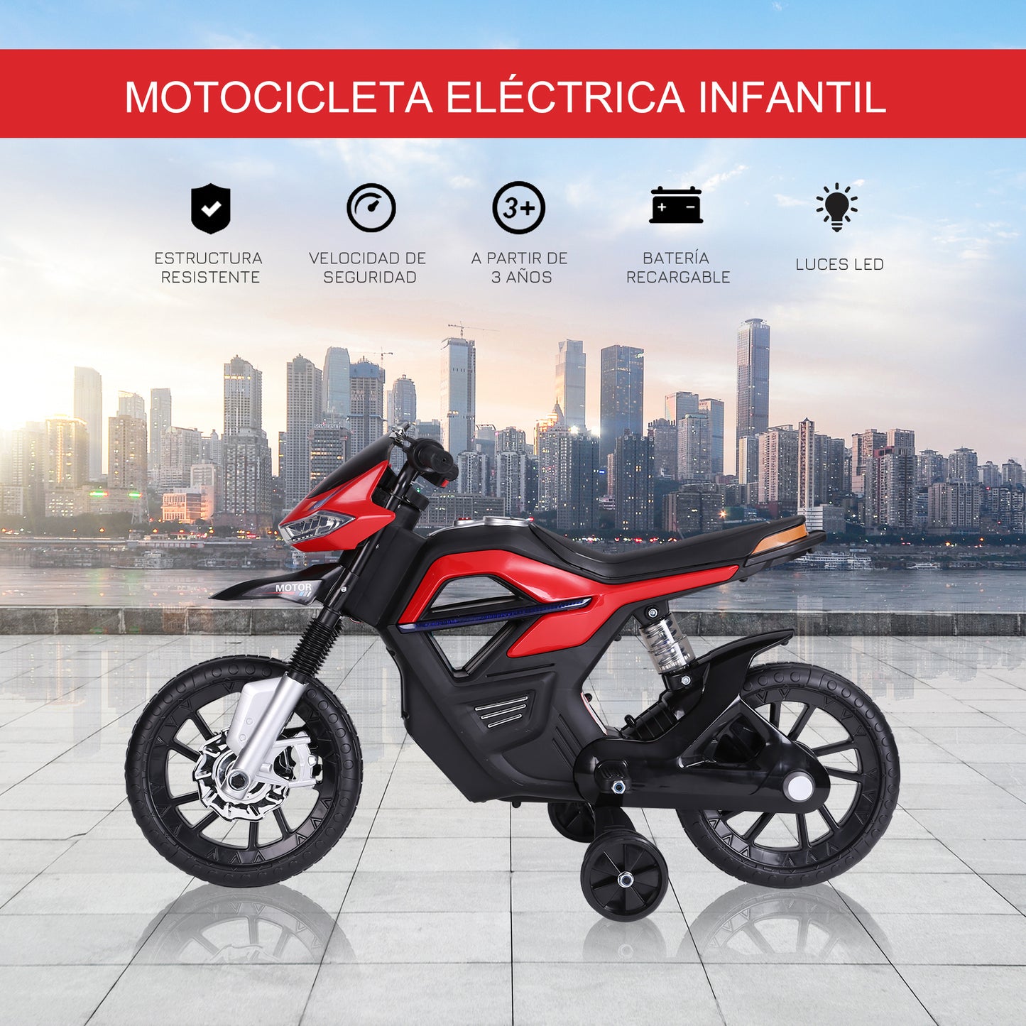 HOMCOM Moto Eléctrica Infantil Moto de Juguete Niños +3 Años Batería 6V con Luces y Música 105x52.3x62.3cm