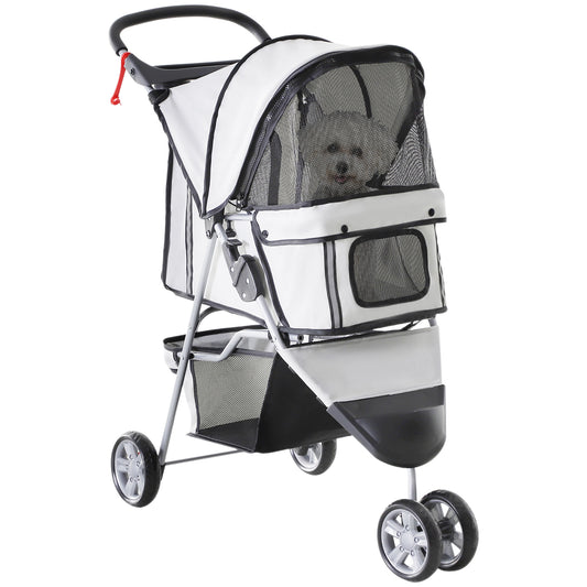 PawHut Carrito para Perros Plegable Cochecito para Mascotas Carrito para Perros Pequeños con Cesta de Almacenaje Ventanas de Malla y 2 Ruedas Universales 75x45x97 cm Gris