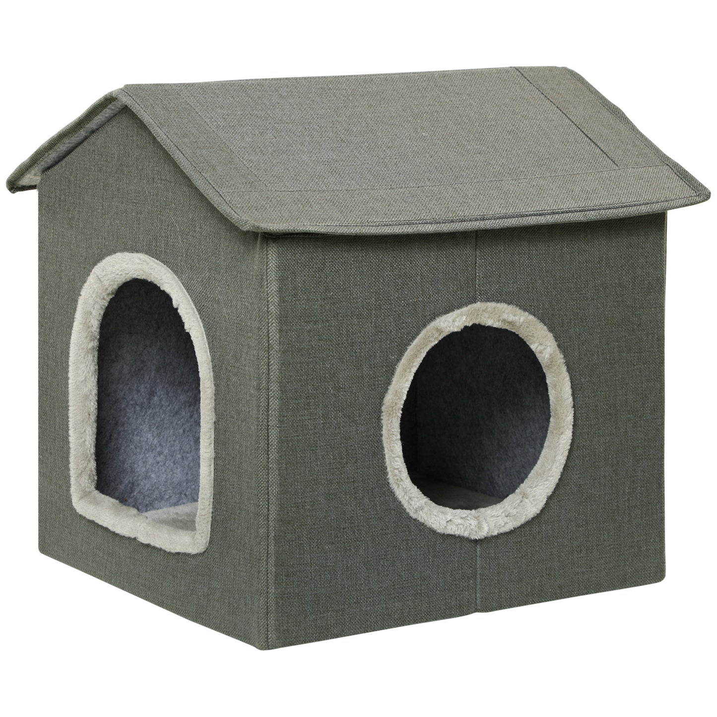 PawHut Casa para Gatos Cama para Gatos Cueva para Gatos con 2 Puertas y Cojín Lavable 39x43,5x40,5 cm Gris