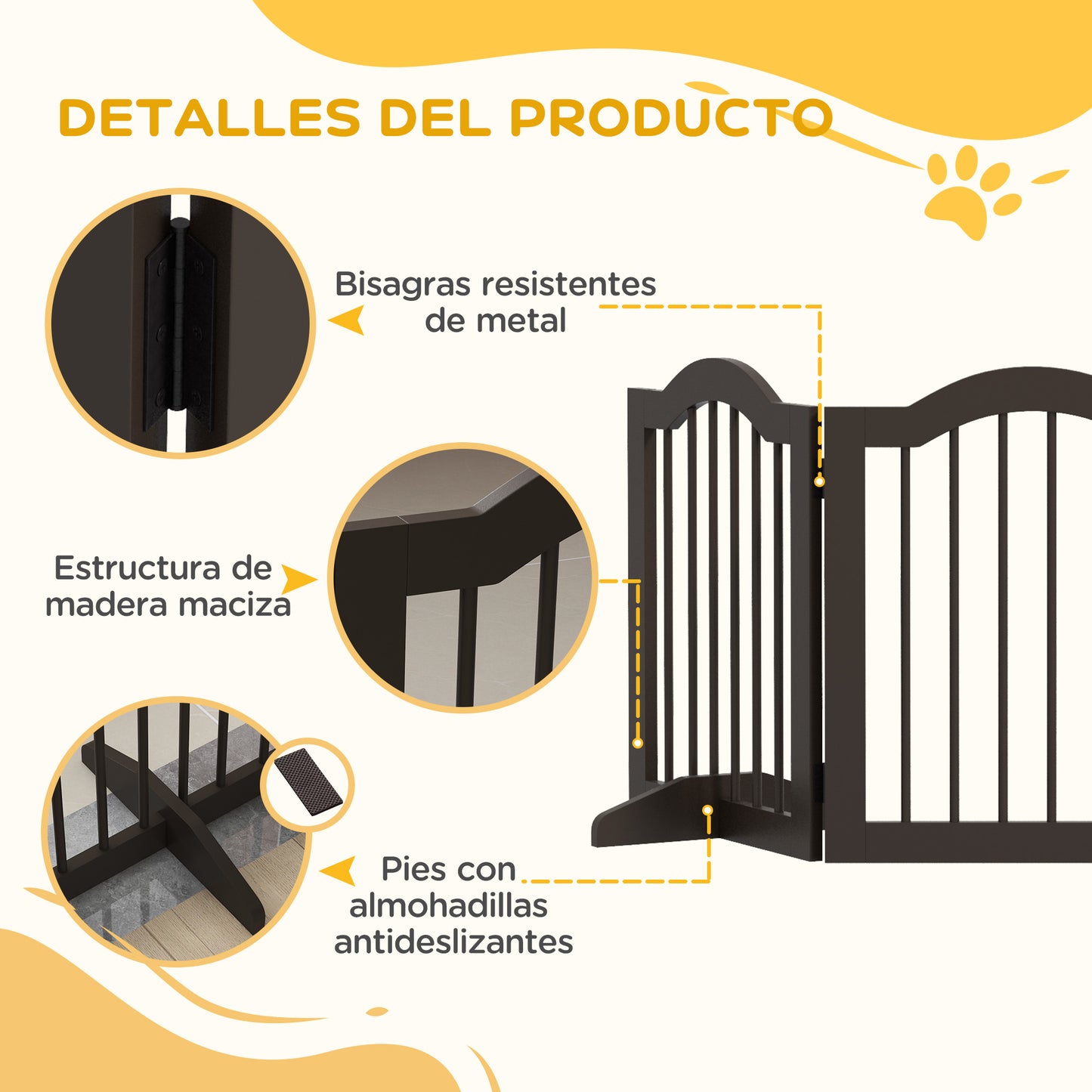 PawHut Barrera de Seguridad para Perros Pequeños Plegable Barrera para Perros en Casa de 3 Paneles con Patas Anchos para Escaleras Pasillos 154,5x29,5x61 cm Café