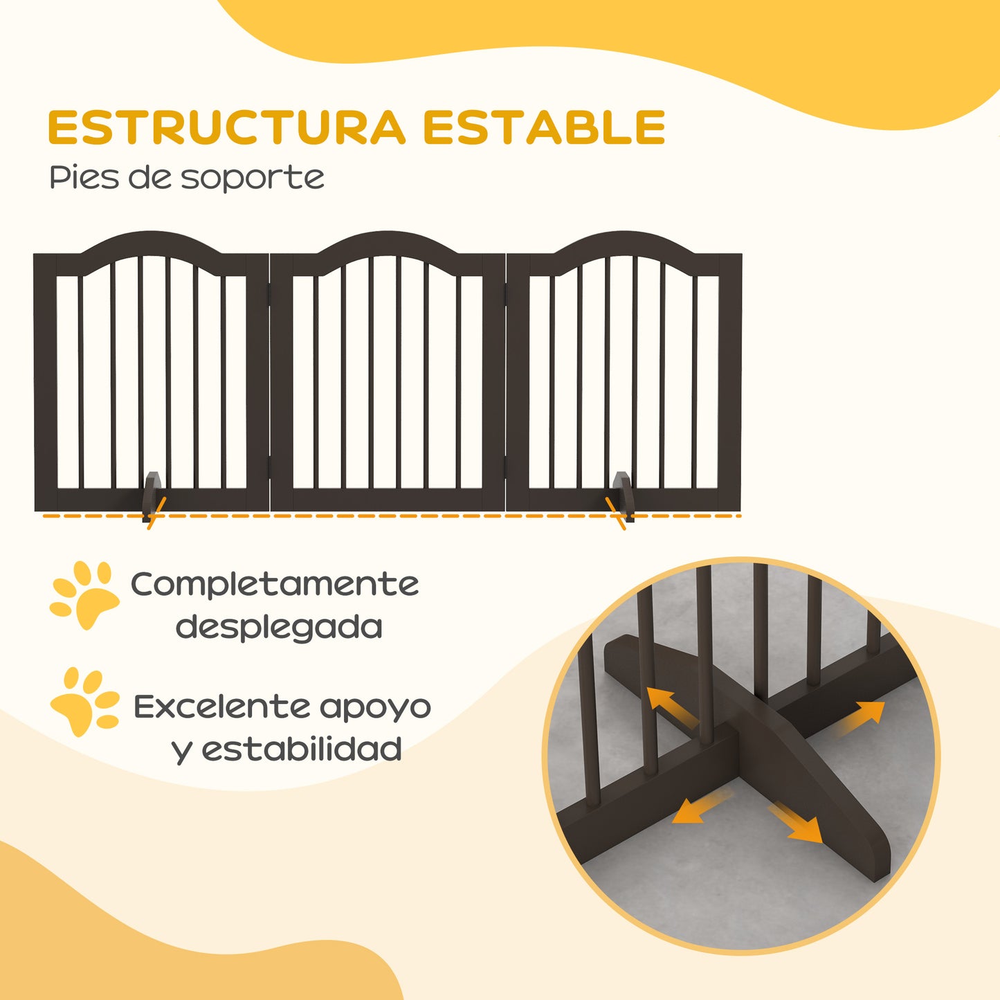 PawHut Barrera de Seguridad para Perros Pequeños Plegable Barrera para Perros en Casa de 3 Paneles con Patas Anchos para Escaleras Pasillos 154,5x29,5x61 cm Café