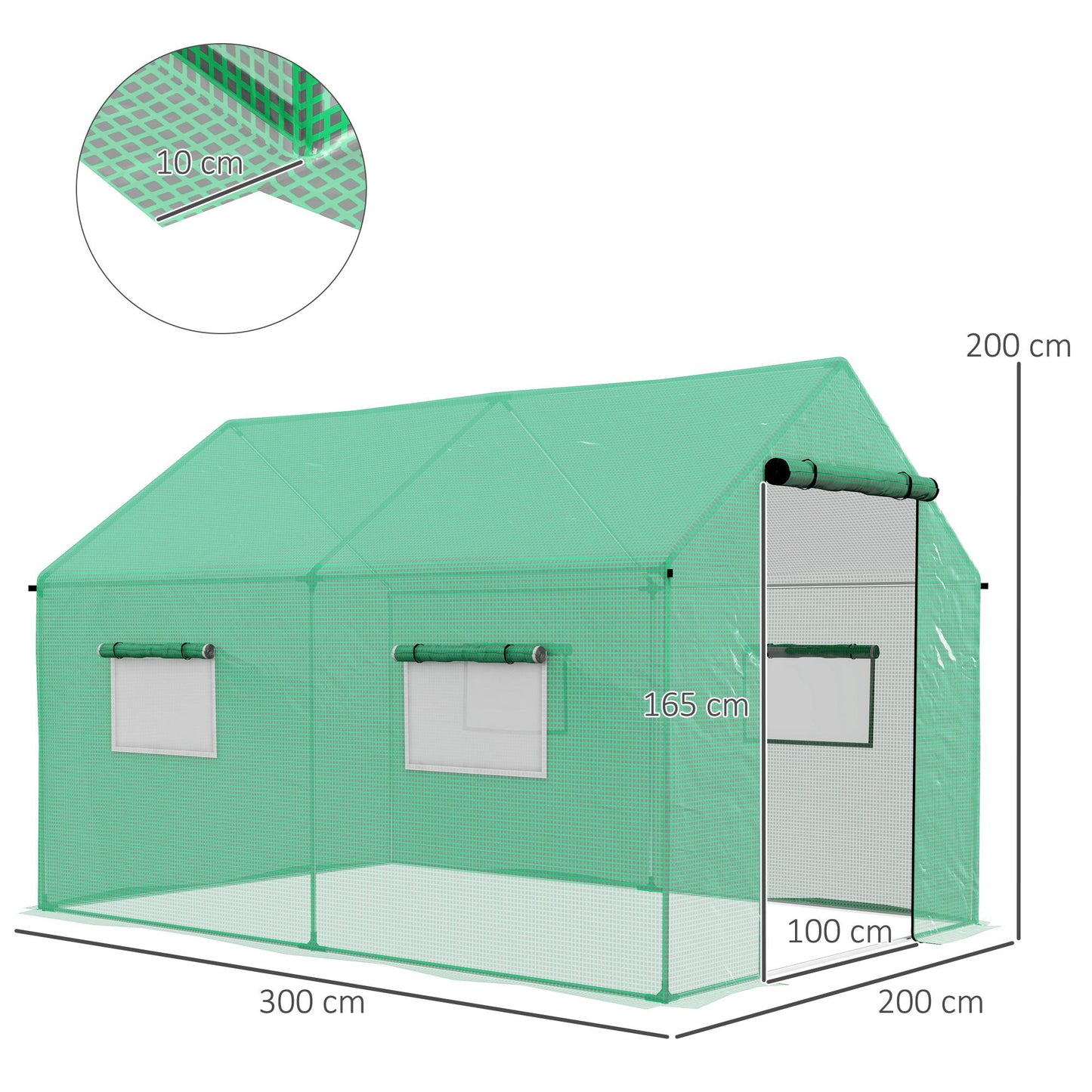 Outsunny Invernadero de Exterior 2x3x2 m Invernadero de Túnel con 4 Ventanas de Malla y Puerta con Cremallera Invernadero de Huerto Anti-UV para Patio Jardín Verde