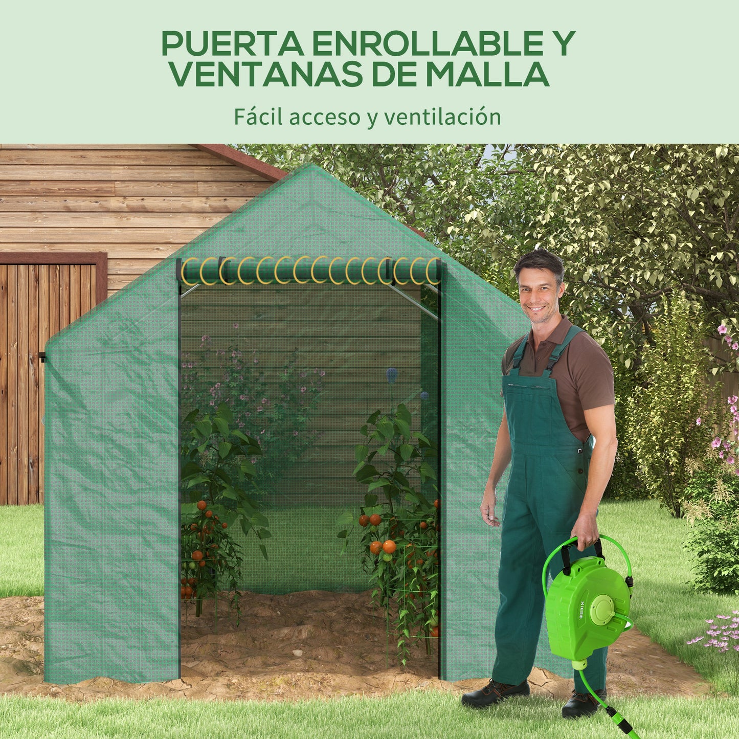 Outsunny Invernadero de Exterior 2x3x2 m Invernadero de Túnel con 4 Ventanas de Malla y Puerta con Cremallera Invernadero de Huerto Anti-UV para Patio Jardín Verde