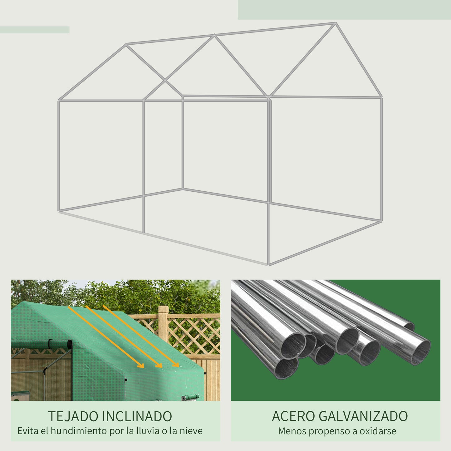 Outsunny Invernadero de Exterior 2x3x2 m Invernadero de Túnel con 4 Ventanas de Malla y Puerta con Cremallera Invernadero de Huerto Anti-UV para Patio Jardín Verde