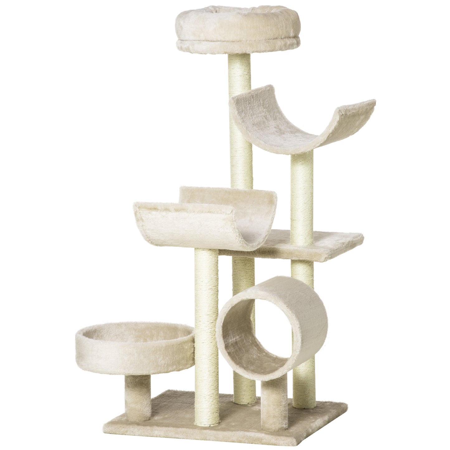 PawHut Árbol para Gatos 50x40x105 cm Árbol Rascador Grande Centro de Actividad Plataformas Tubo de Juego Sisal Natural