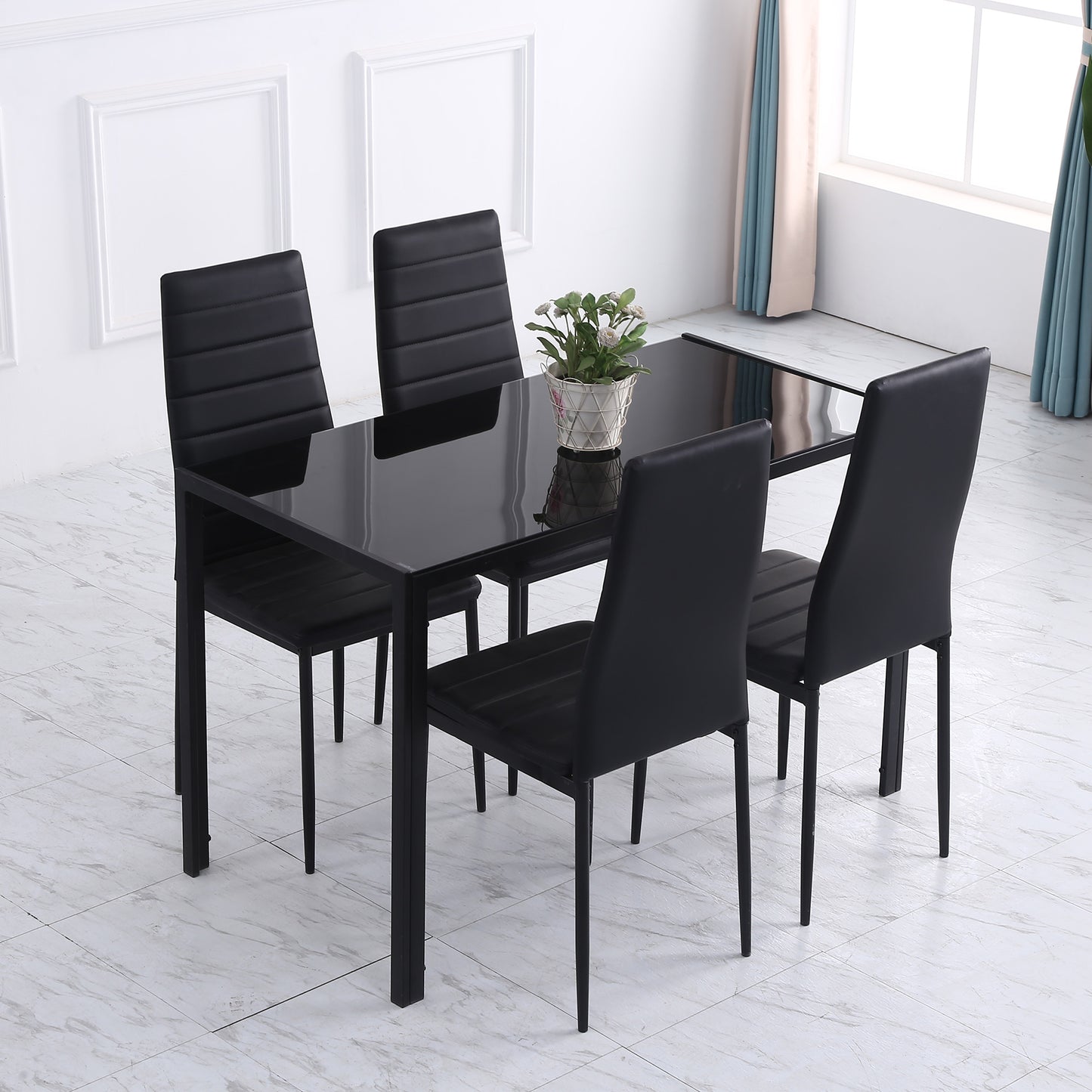 HOMCOM Mesa de Comedor de Cristal Mesa Rectangular para 4-6 Personas con Patas de Metal Multifuncional para Cocina Salón 120x60x75 cm Negro