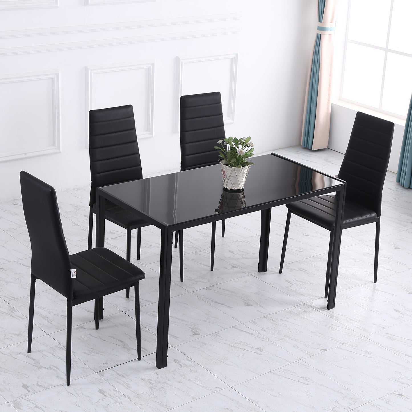 HOMCOM Mesa de Comedor de Cristal Mesa Rectangular para 4-6 Personas con Patas de Metal Multifuncional para Cocina Salón 120x60x75 cm Negro