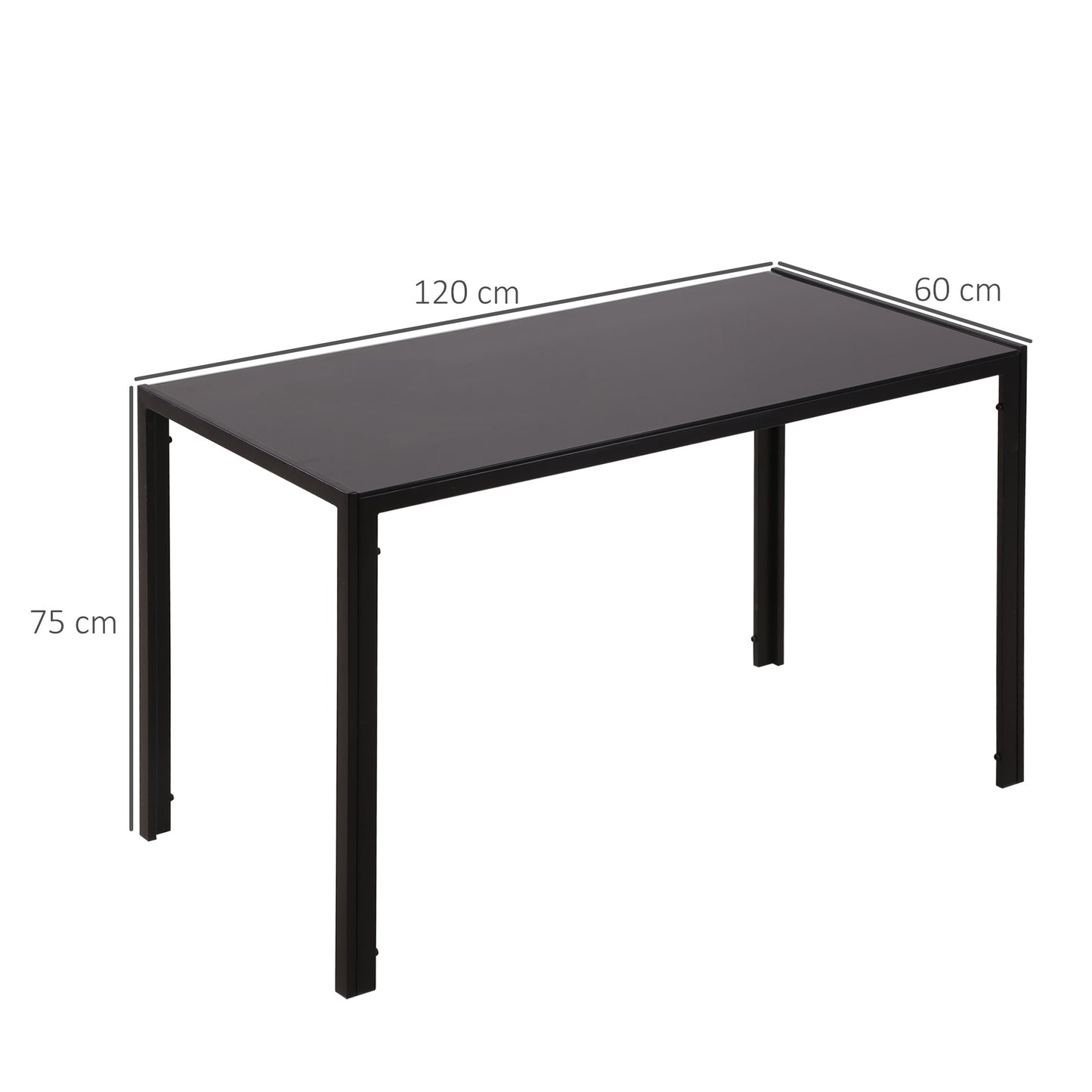 HOMCOM Mesa de Comedor de Cristal Mesa Rectangular para 4-6 Personas con Patas de Metal Multifuncional para Cocina Salón 120x60x75 cm Negro