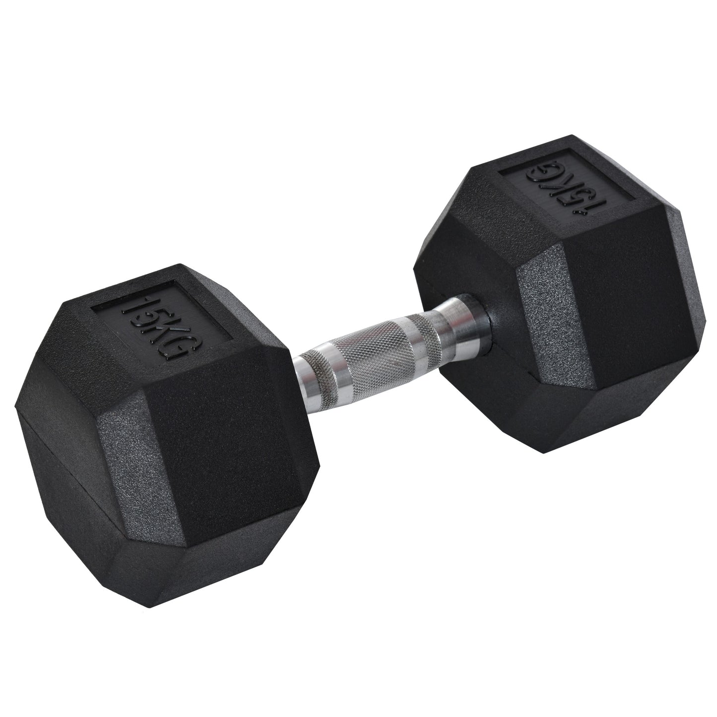 HOMCOM Mancuerna Hexagonal 15 KG Mancuerna con Barra de Conexión Metálica para Entrenamiento en Casa Gimnasio Oficina Negro y Plata