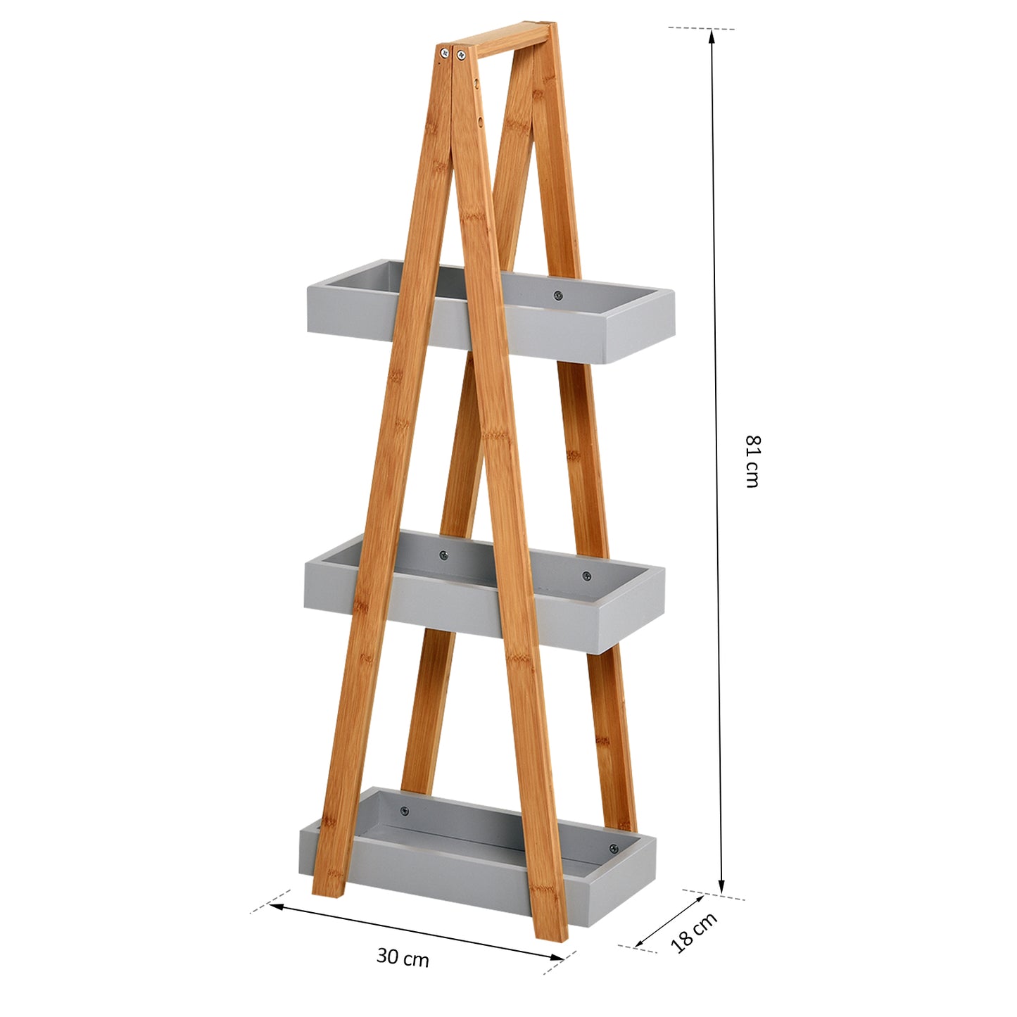 kleankin Estantería de Baño de Bambú con 3 Estantes Estantería de Almacenaje Estantería de Madera en Forma de A 30x18x81 cm Natural y Gris