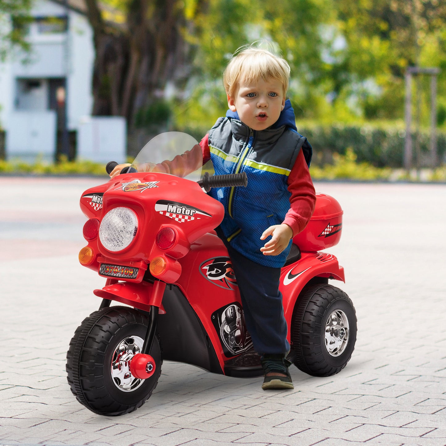 HOMCOM Moto Eléctrica para Niños de 18-36 Meses Moto de Batería 6V Motocicleta Infantil con 3 Ruedas Música Bocina Faros Baúl 80x35x52 cm Rojo
