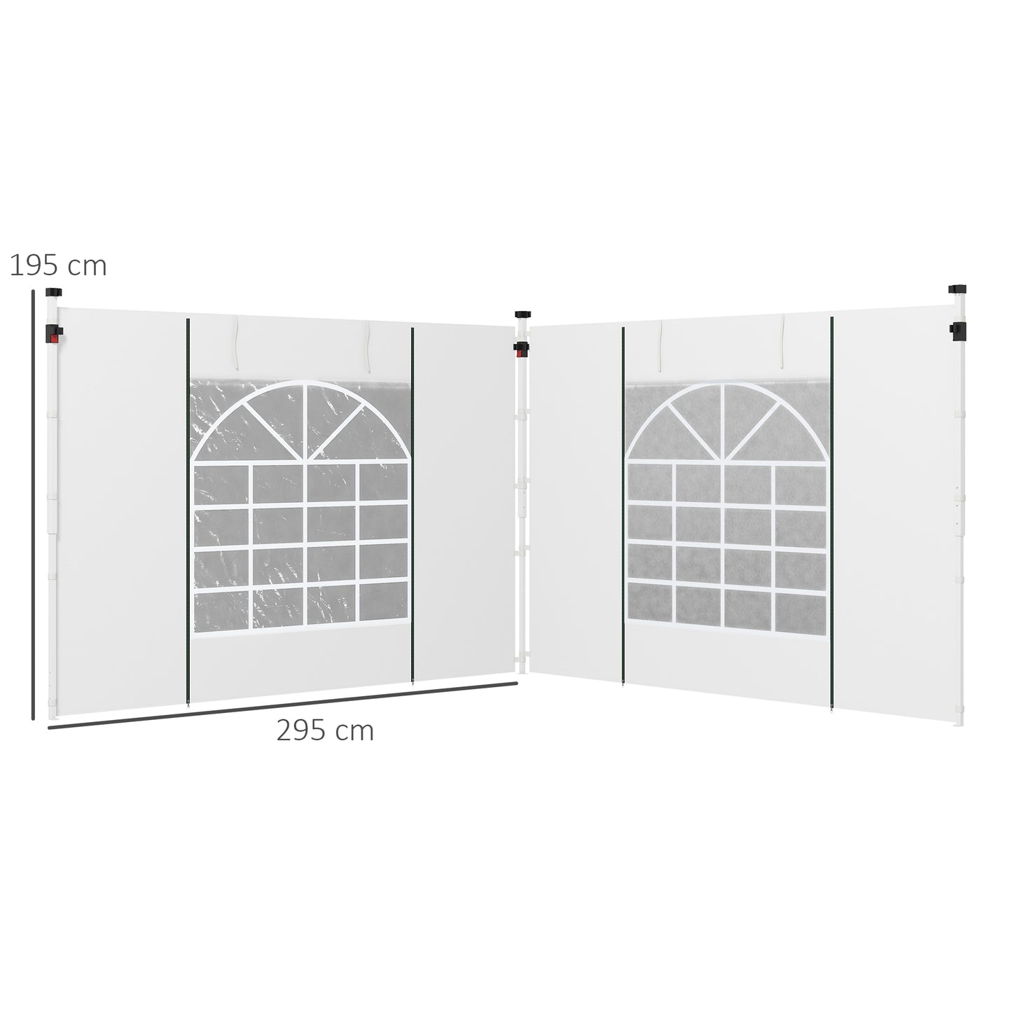 Outsunny Paredes Laterales para Carpa de 2 Paneles 295x195 cm Cortina Lateral de Tela Oxford con Ventana Enrollable y Puerta con Cremallera para Carpa 3x3 m o 3x6 m Blanco