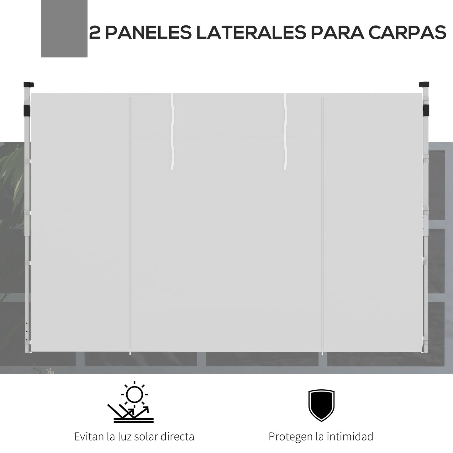 Outsunny Paredes Laterales para Carpa de 2 Paneles 295x195 cm Cortina Lateral de Tela Oxford con Ventana Enrollable y Puerta con Cremallera para Carpa 3x3 m o 3x6 m Blanco