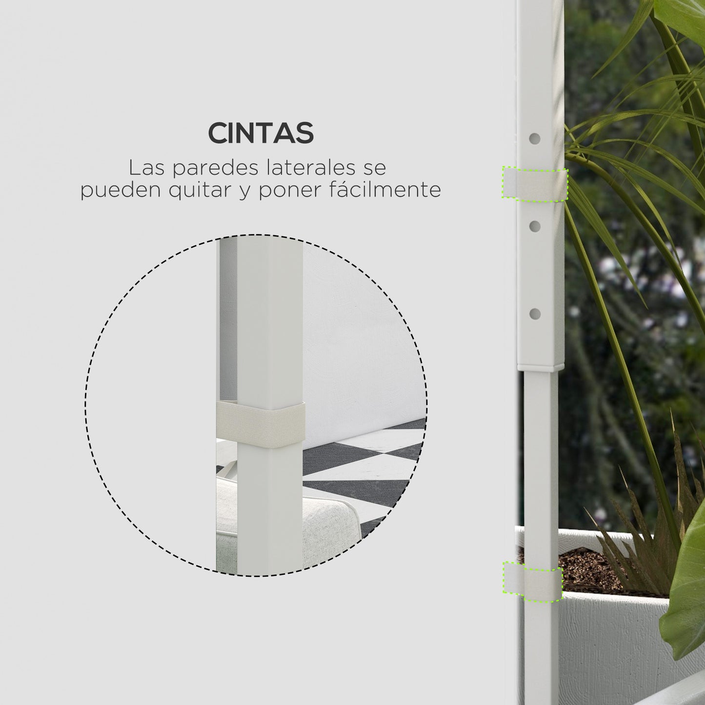 Outsunny Paredes Laterales para Carpa de 2 Paneles 295x195 cm Cortina Lateral de Tela Oxford con Ventana Enrollable y Puerta con Cremallera para Carpa 3x3 m o 3x6 m Blanco