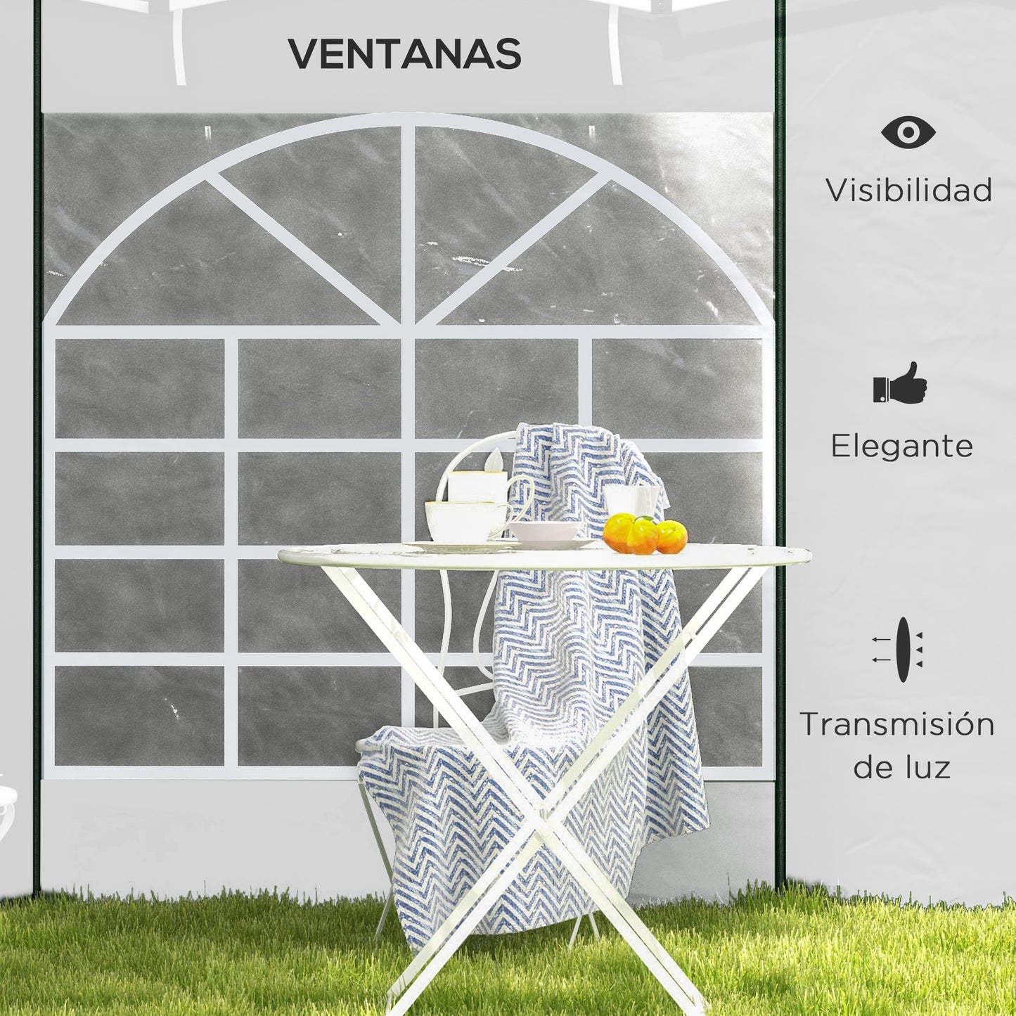 Outsunny Paredes Laterales para Carpa de 2 Paneles 295x195 cm Cortina Lateral de Tela Oxford con Ventana Enrollable y Puerta con Cremallera para Carpa 3x3 m o 3x6 m Blanco