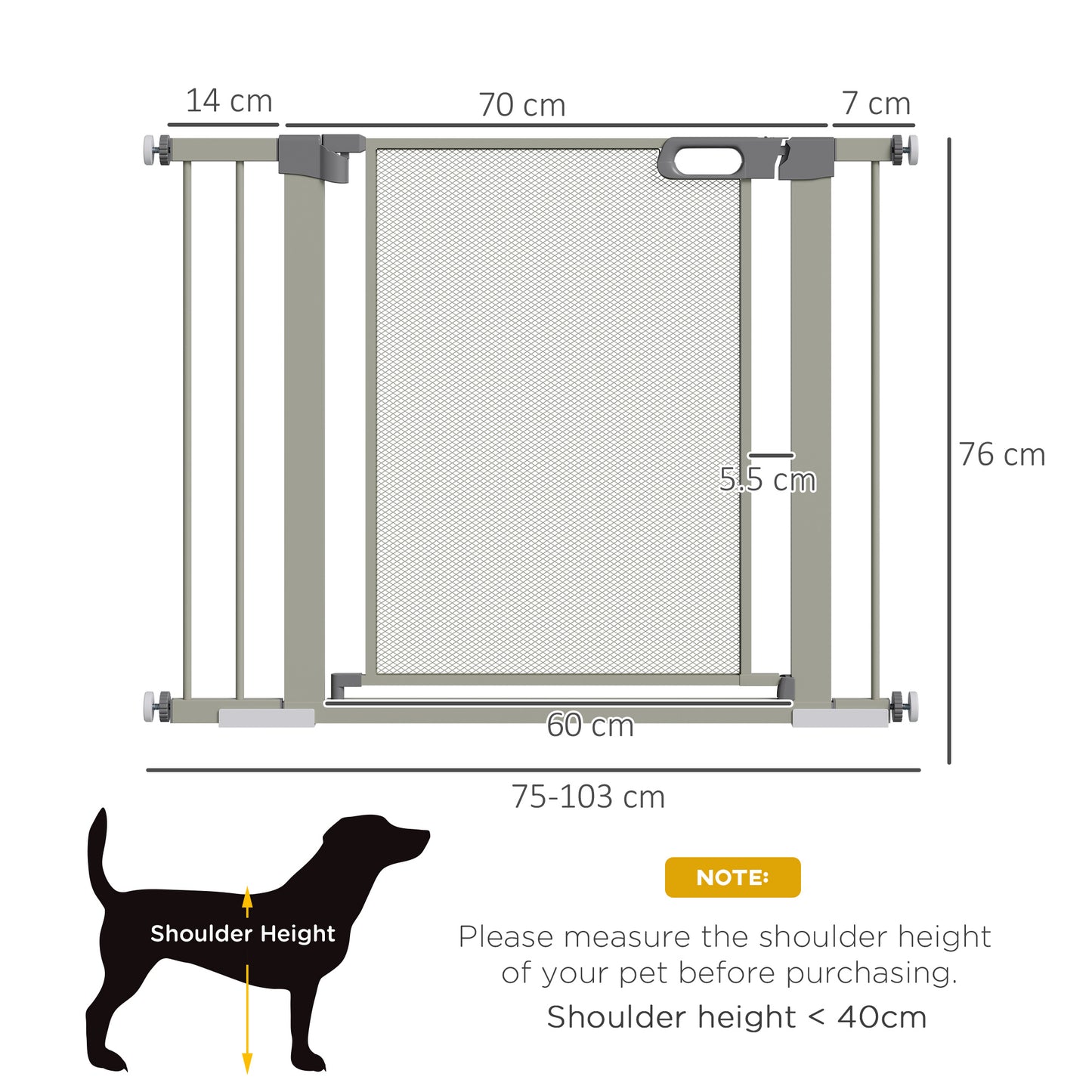 PawHut Barrera de Seguridad para Perros Extensible 75-103 cm Barrera para Escalera Puerta con 2 Extensiones Doble Bloqueo Cierre Automático Gris